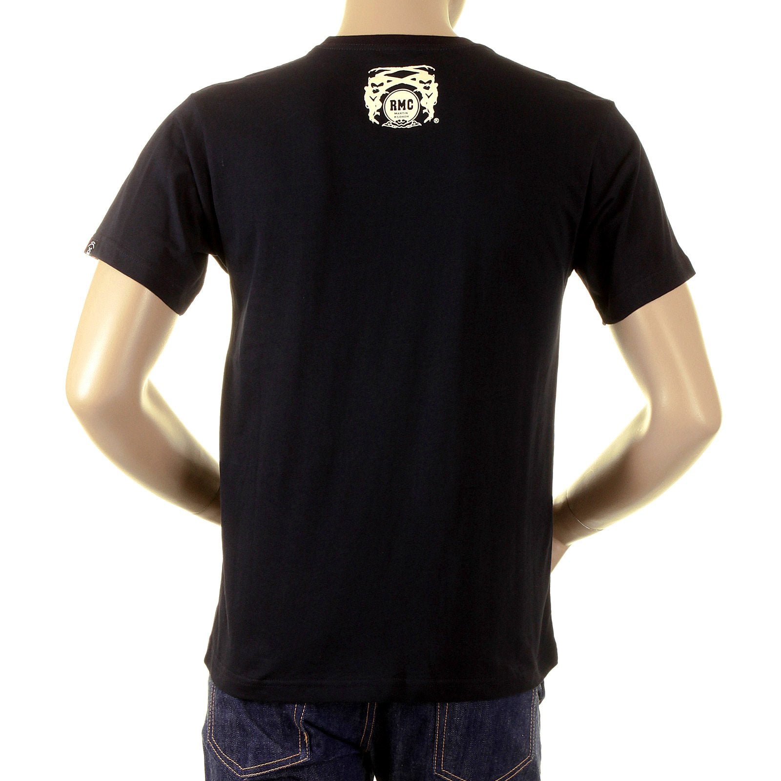 RMC JEANS SHORT SLEEVE REGULAR FIT CREWNECK CAMEL CIGARETTE PACKET PRINTED T-SHIRT IN BLACK REDM1163