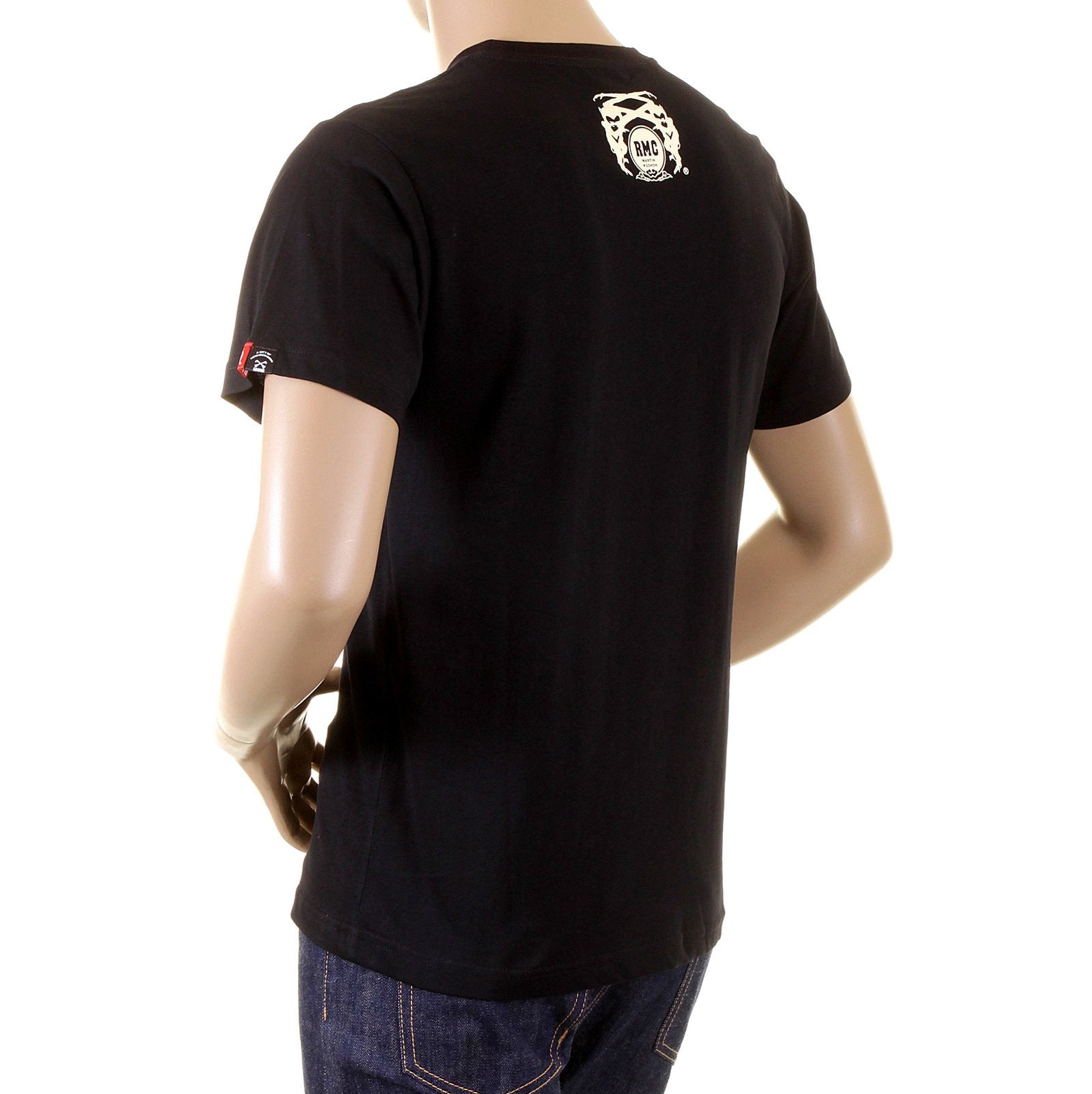 RMC JEANS SHORT SLEEVE REGULAR FIT CREWNECK CAMEL CIGARETTE PACKET PRINTED T-SHIRT IN BLACK REDM1163