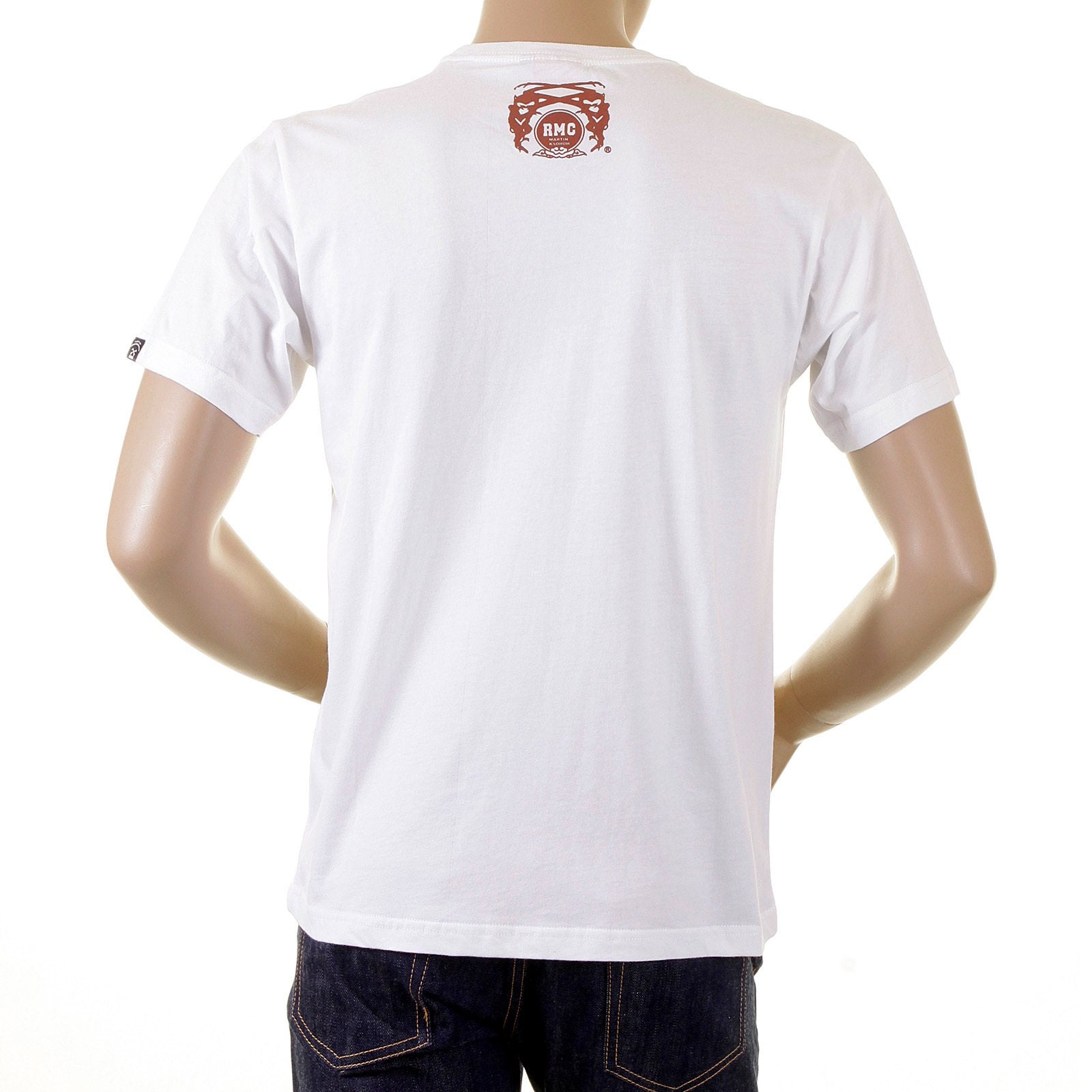 RMC JEANS REGULAR FIT SHORT SLEEVED WHITE CREWNECK T-SHIRT WITH CAMEL CIGARETTE PACKET PRINT REDM1164