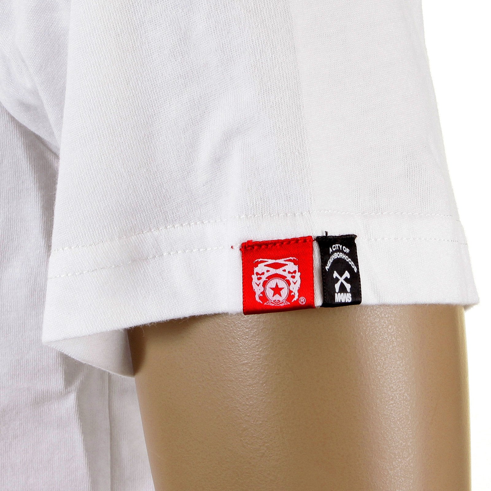 RMC JEANS REGULAR FIT SHORT SLEEVED WHITE CREWNECK T-SHIRT WITH CAMEL CIGARETTE PACKET PRINT REDM1164