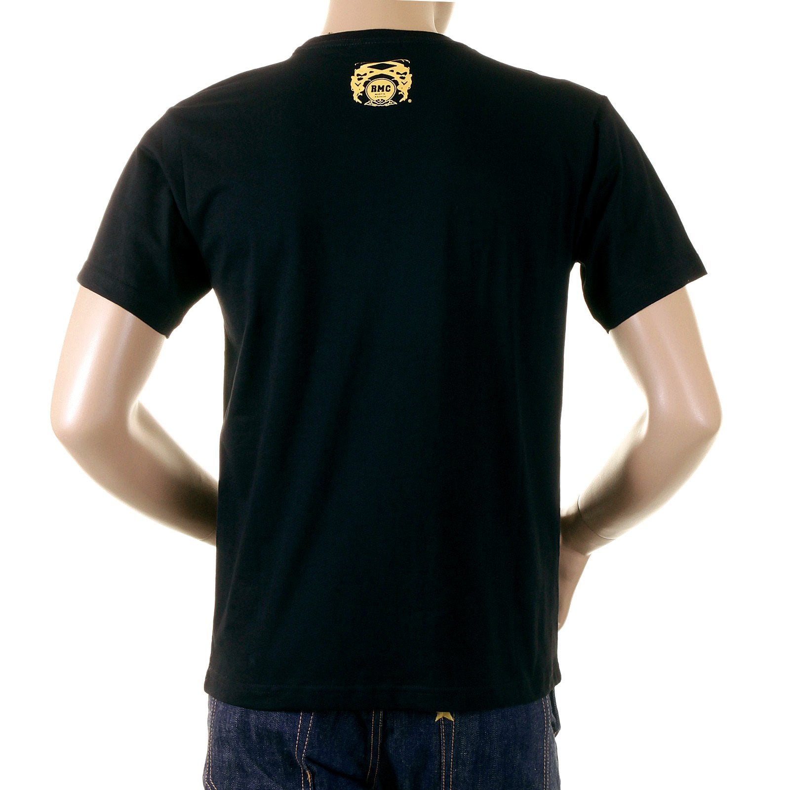 RMC JEANS BLACK REGULAR FIT SHORT SLEEVED CREWNECK T-SHIRT WITH GOLD FOIL COWBOY RODEO PRINT REDM2089