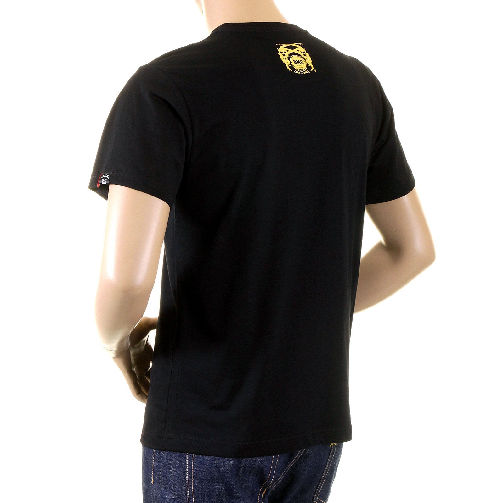 RMC JEANS BLACK REGULAR FIT SHORT SLEEVED CREWNECK T-SHIRT WITH GOLD FOIL COWBOY RODEO PRINT REDM2089