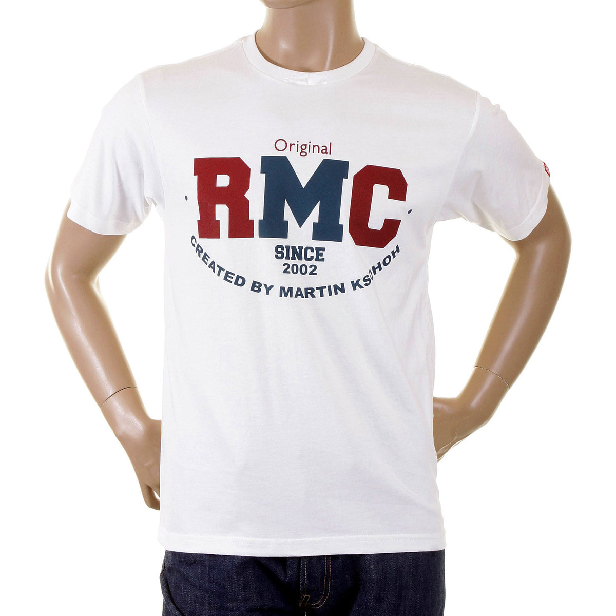 RMC JEANS MENS SHORT SLEEVE NAVY RQT1049 REGULAR FIT COTTON VINTAGE CREWNECK T-SHIRT REDM2095