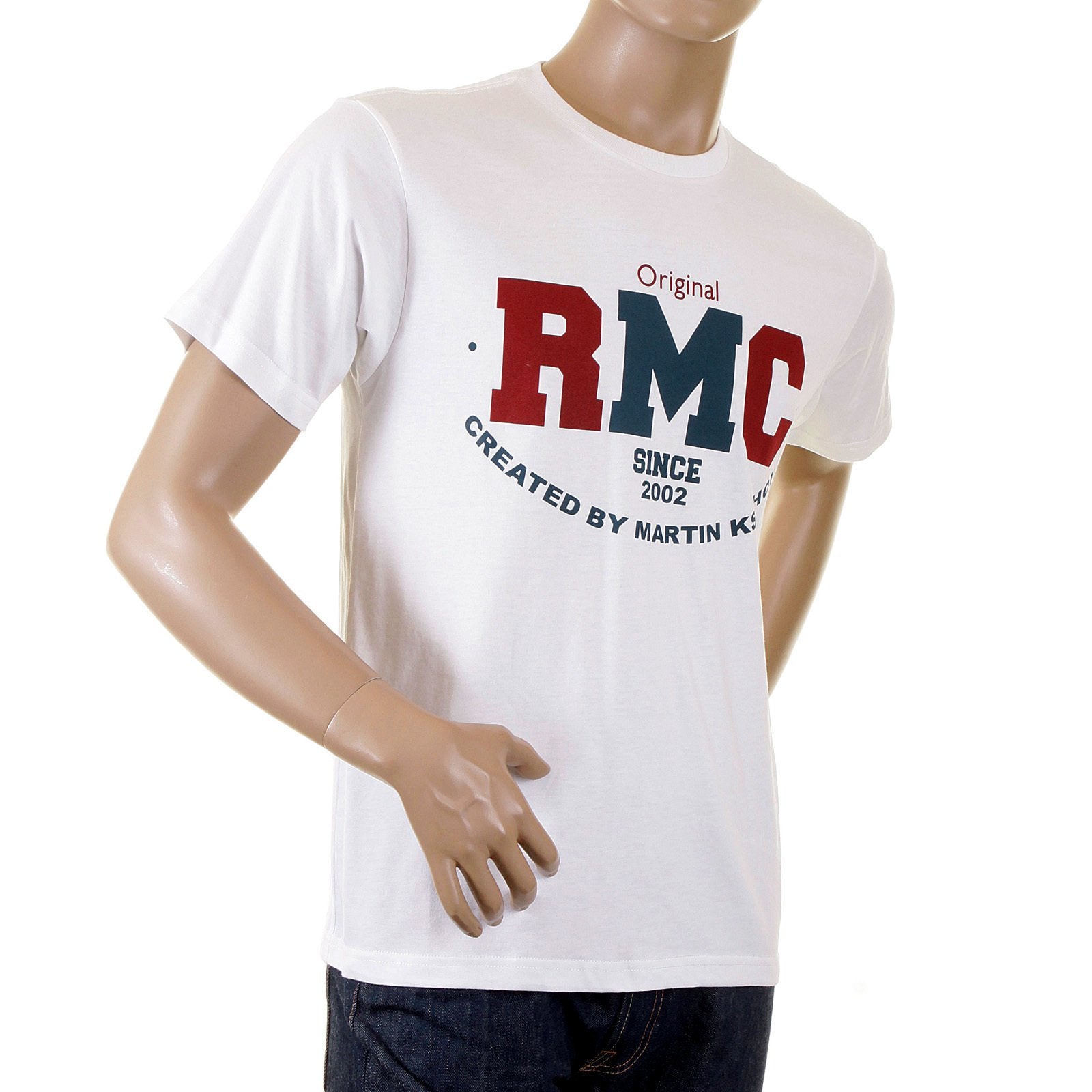 RMC JEANS MENS SHORT SLEEVE NAVY RQT1049 REGULAR FIT COTTON VINTAGE CREWNECK T-SHIRT REDM2095