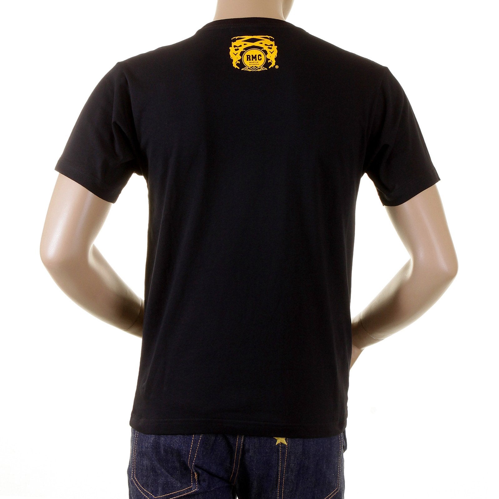 RMC JEANS CREW NECK REGULAR FIT ROCK AND ROLL SKULL PRINTED SHORT SLEEVE T-SHIRT IN BLACK REDM2094