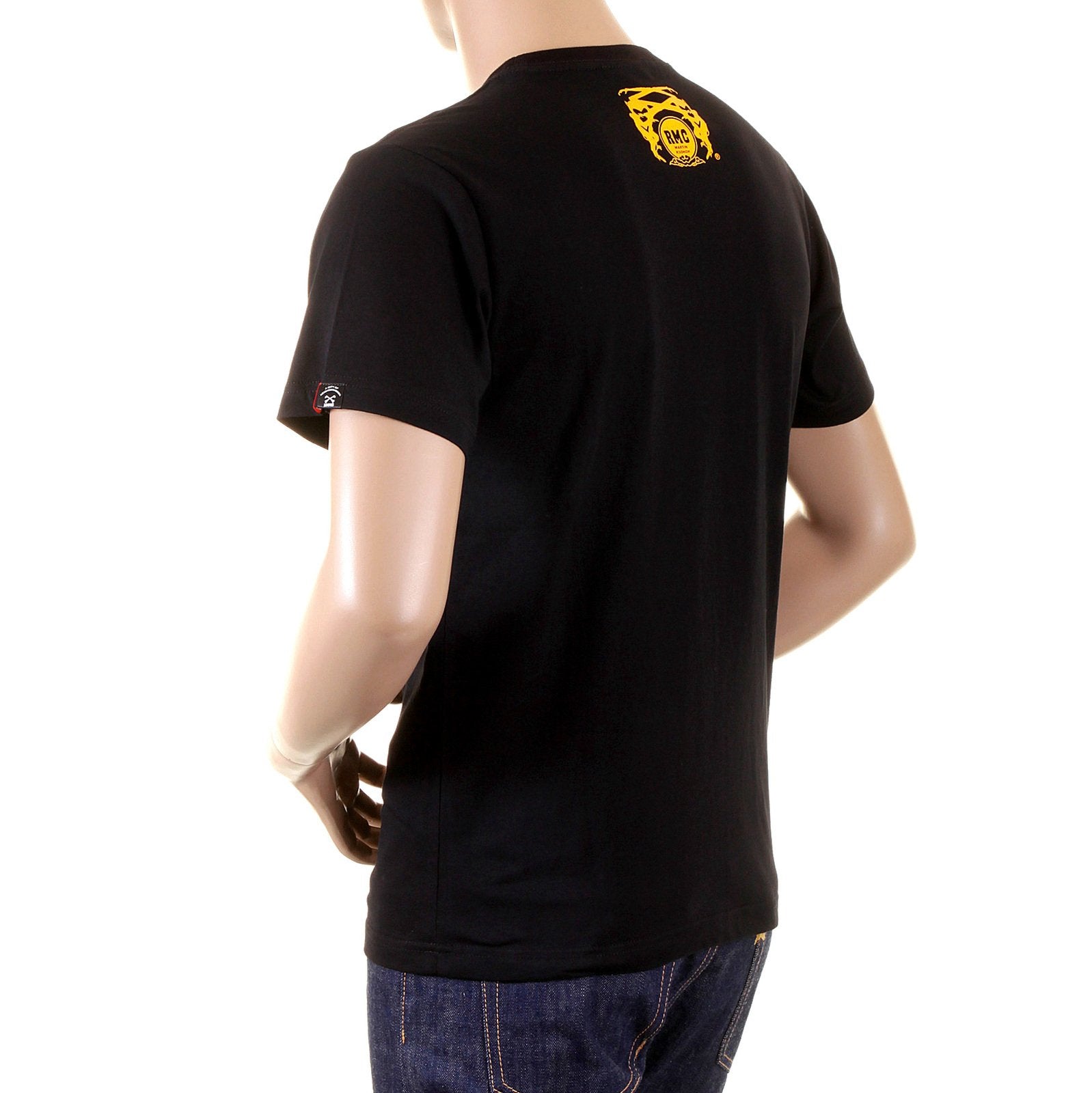 RMC JEANS CREW NECK REGULAR FIT ROCK AND ROLL SKULL PRINTED SHORT SLEEVE T-SHIRT IN BLACK REDM2094