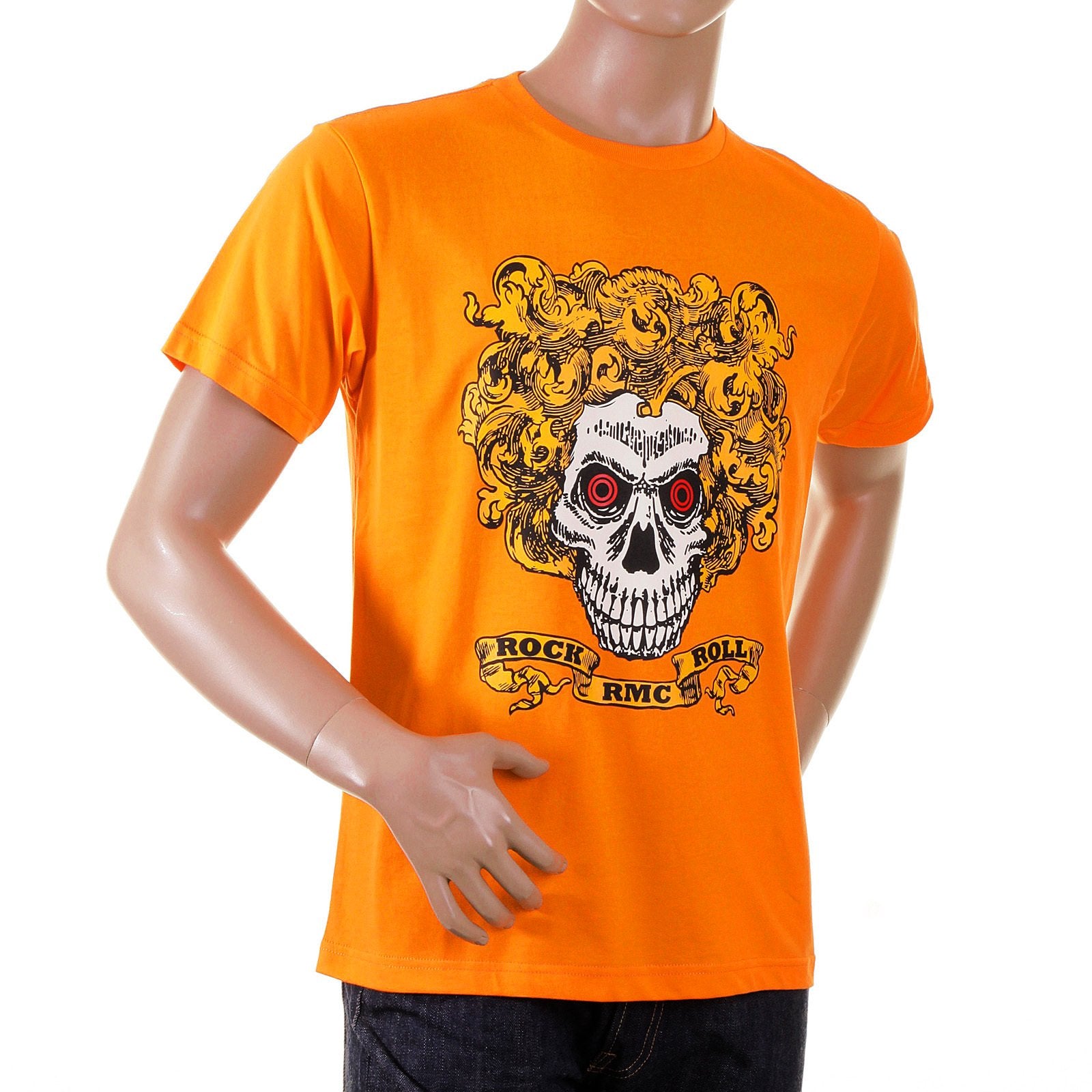 RMC MARTIN KSOHOH REGULAR FIT SHORT SLEEVE ORANGE CREW NECK ROCK AND ROLL SKULL PRINTED T-SHIRT REDM2093