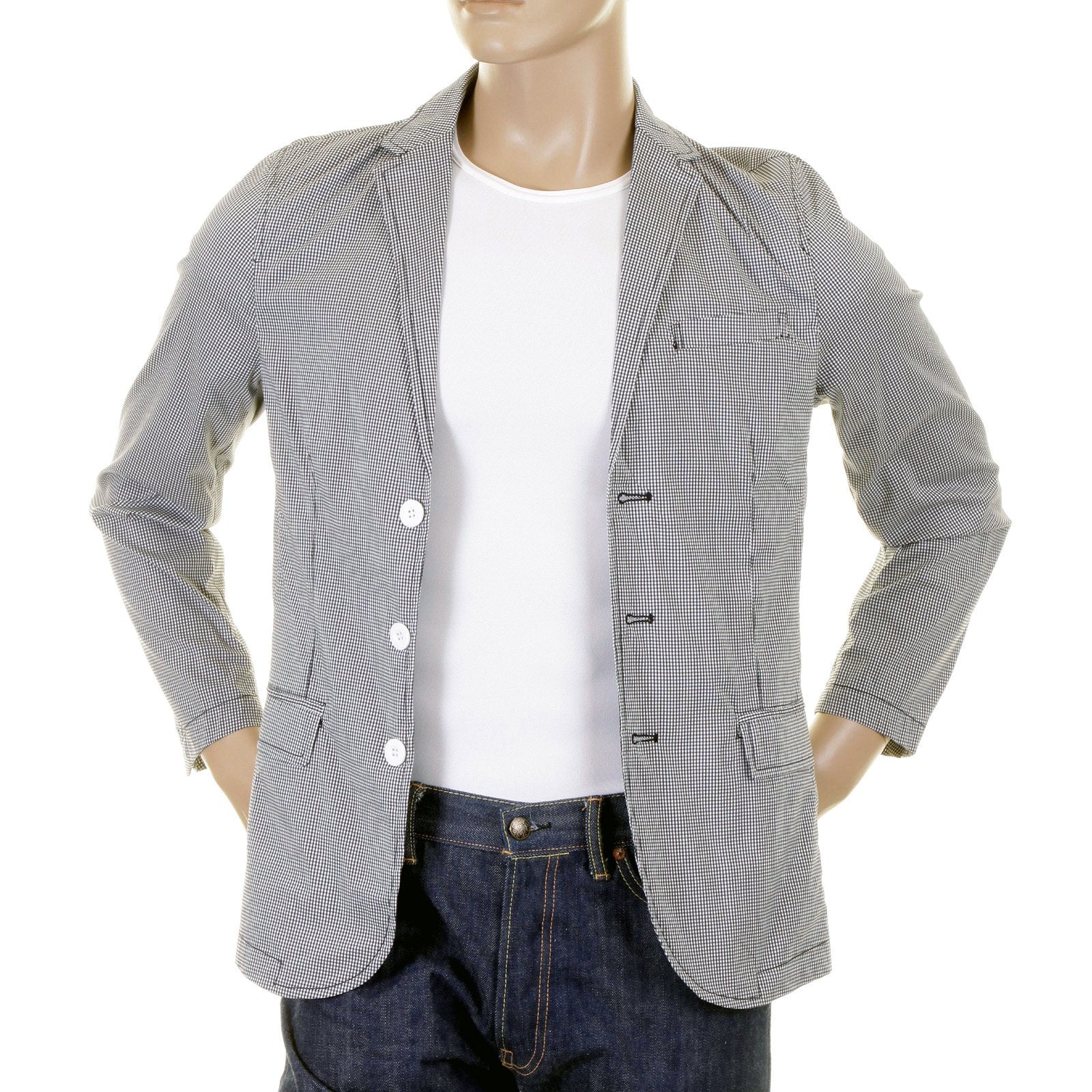 RMC MARTIN KSOHOH MKWS SLIMMER FIT BLACK AND WHITE CHECKED COTTON LIGHTWEIGHT JACKET FOR MEN REDM2291