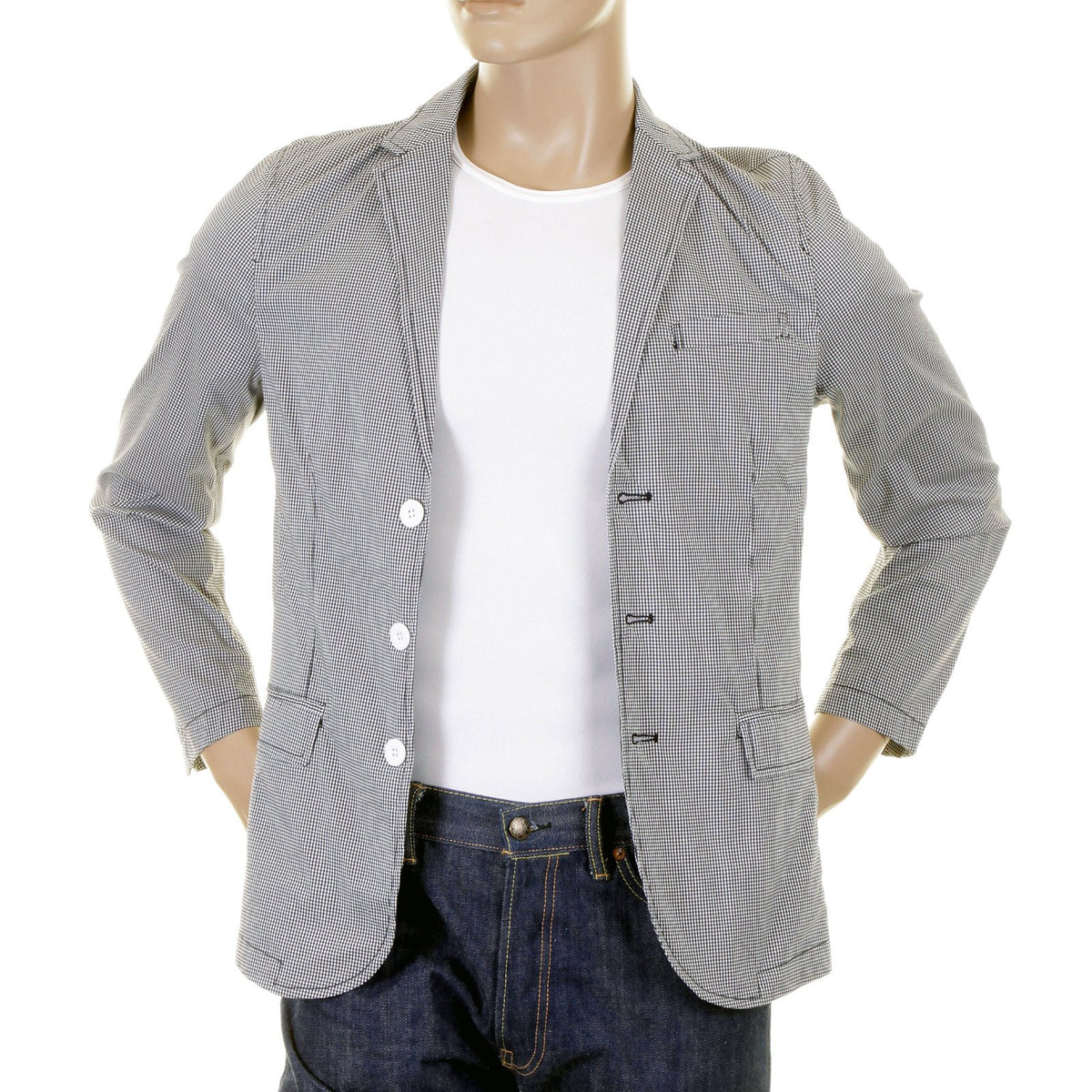 RMC MARTIN KSOHOH MKWS SLIMMER FIT BLACK AND WHITE CHECKED COTTON LIGHTWEIGHT JACKET FOR MEN REDM2291