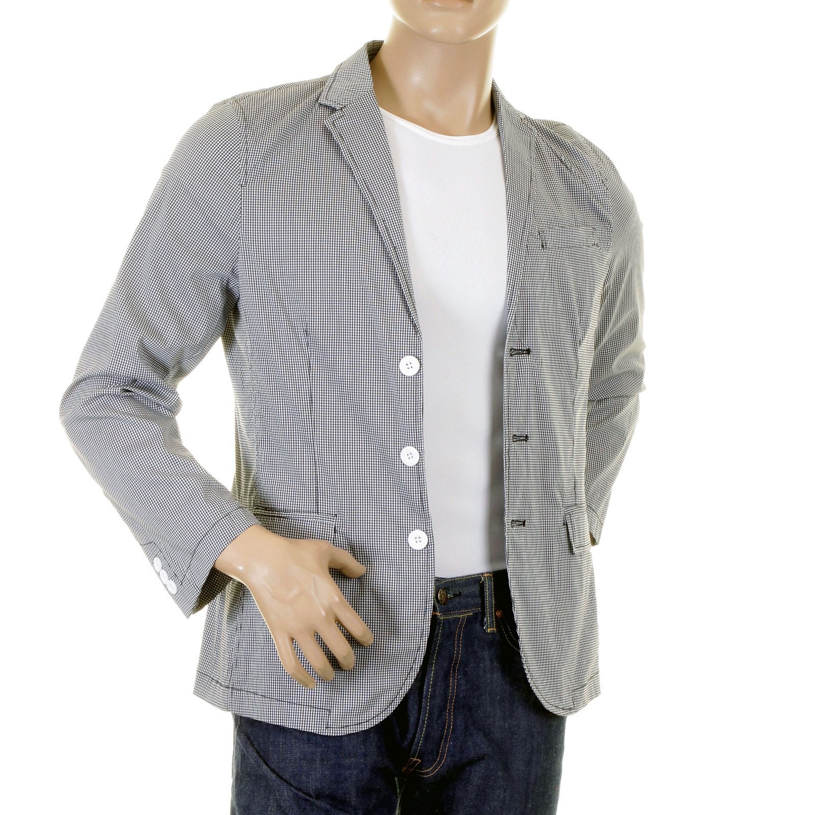 RMC MARTIN KSOHOH MKWS SLIMMER FIT BLACK AND WHITE CHECKED COTTON LIGHTWEIGHT JACKET FOR MEN REDM2291