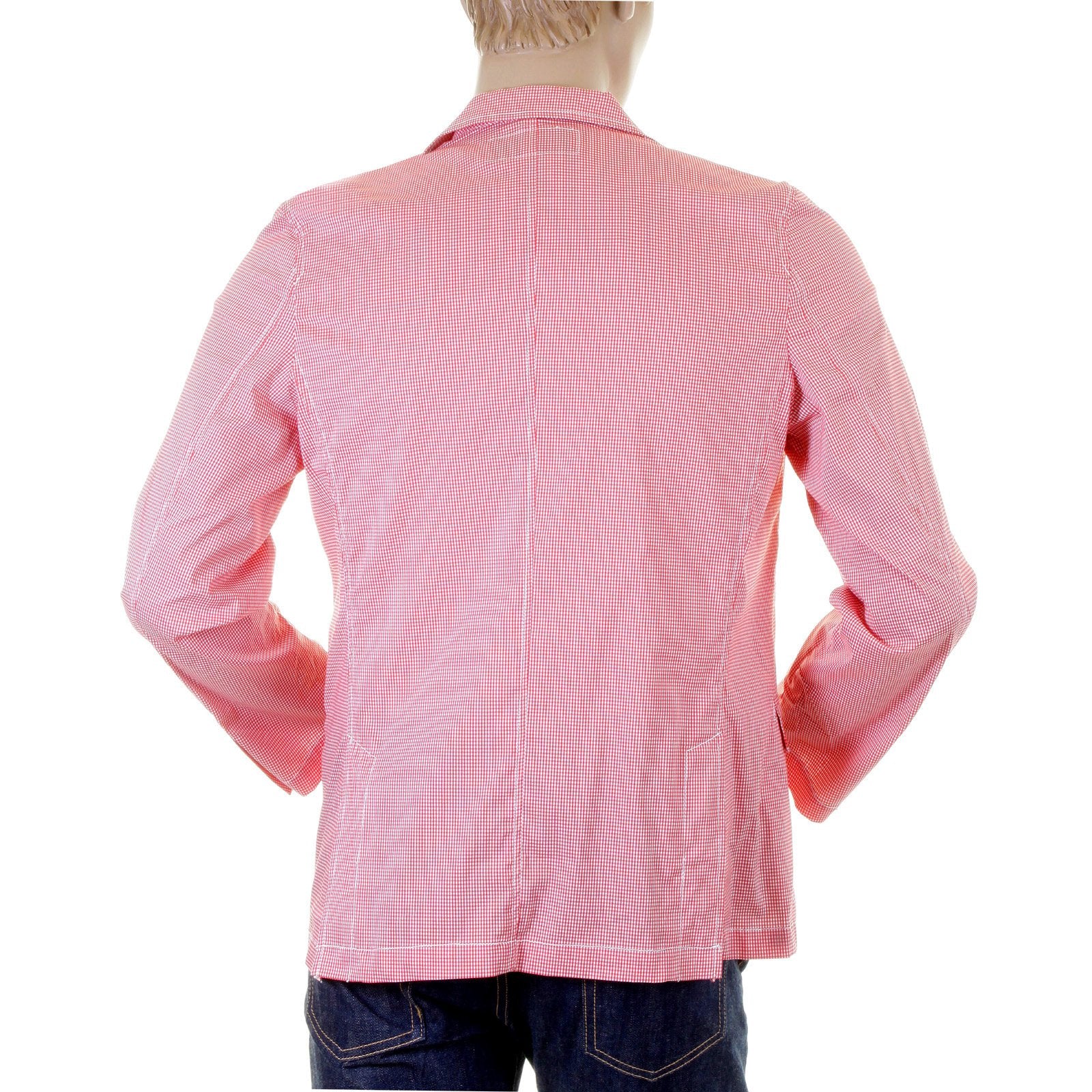 RMC MARTIN KSOHOH MKWS SLIMMER FIT WHITE AND RED CHECKED 100% COTTON LIGHTWEIGHT JACKET FOR MEN REDM2288