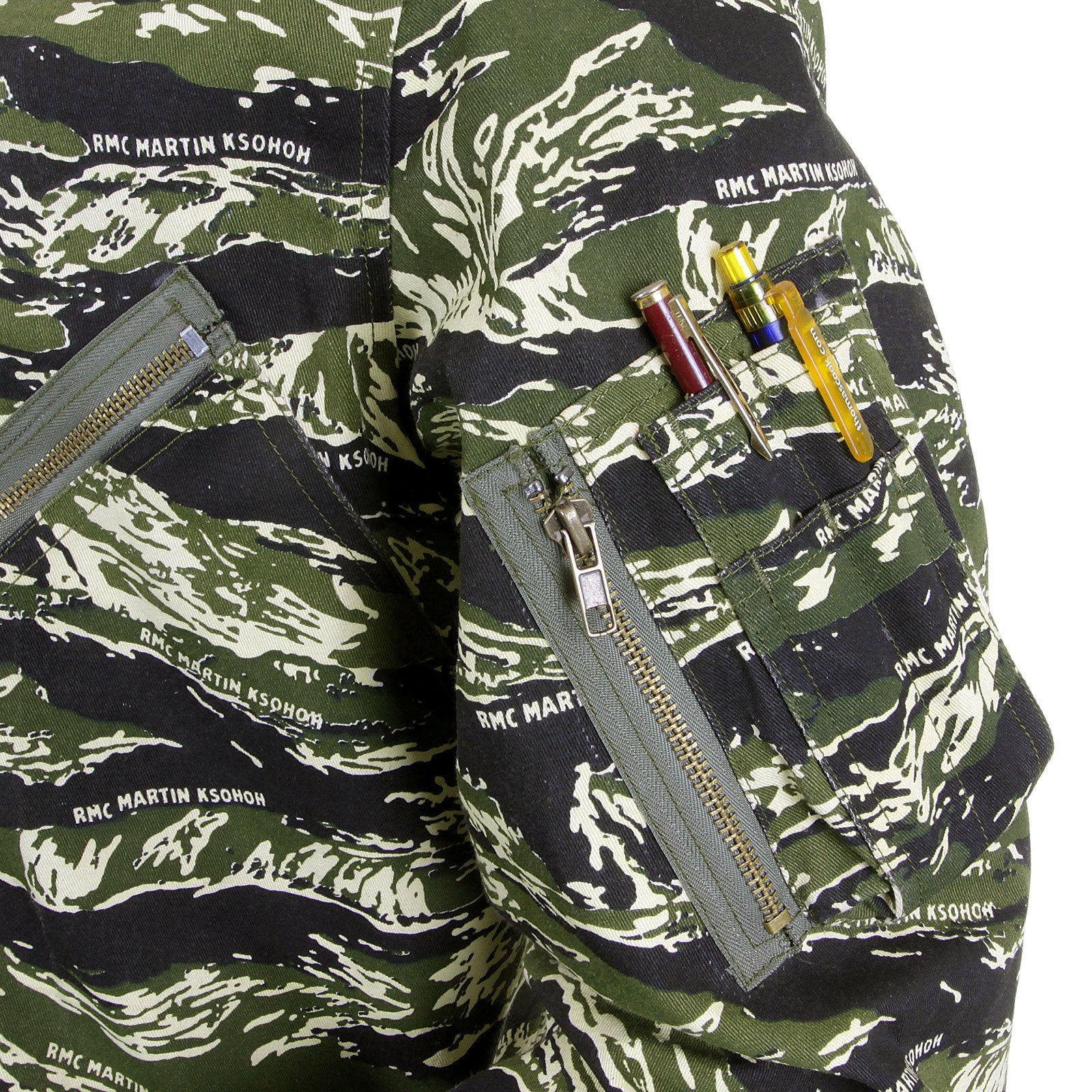 RMC MARTIN KSOHOH MKWS MENS REGULAR FIT ZIP UP BOMBER JACKET IN CAMOUFLAGE GREEN REDM2346