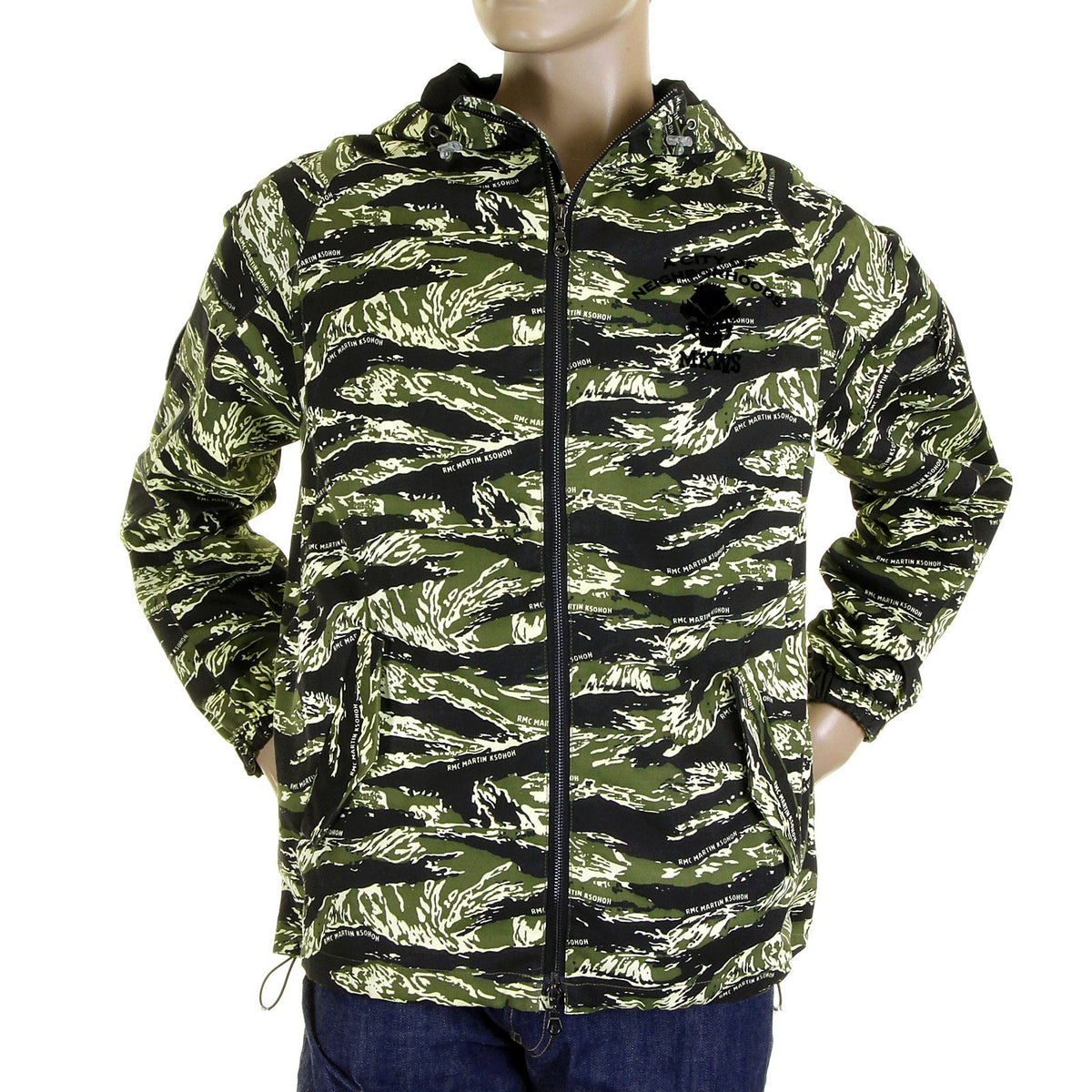 RMC MARTIN KSOHOH MENS REGULAR FIT ZIP UP TIGER CAMO GREEN HOODED WINDBREAKER JACKET REDM2302