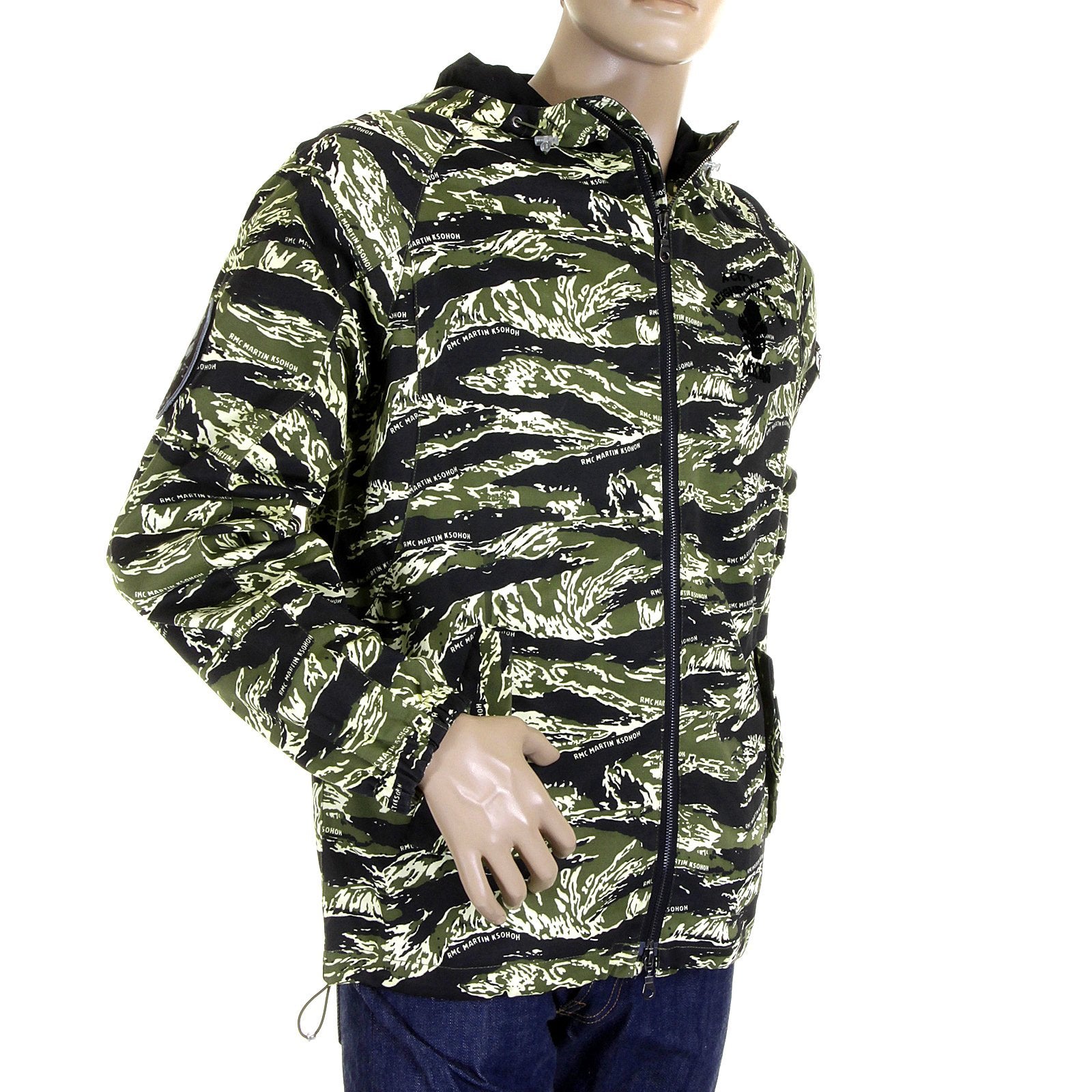 RMC MARTIN KSOHOH MENS REGULAR FIT ZIP UP TIGER CAMO GREEN HOODED WINDBREAKER JACKET REDM2302