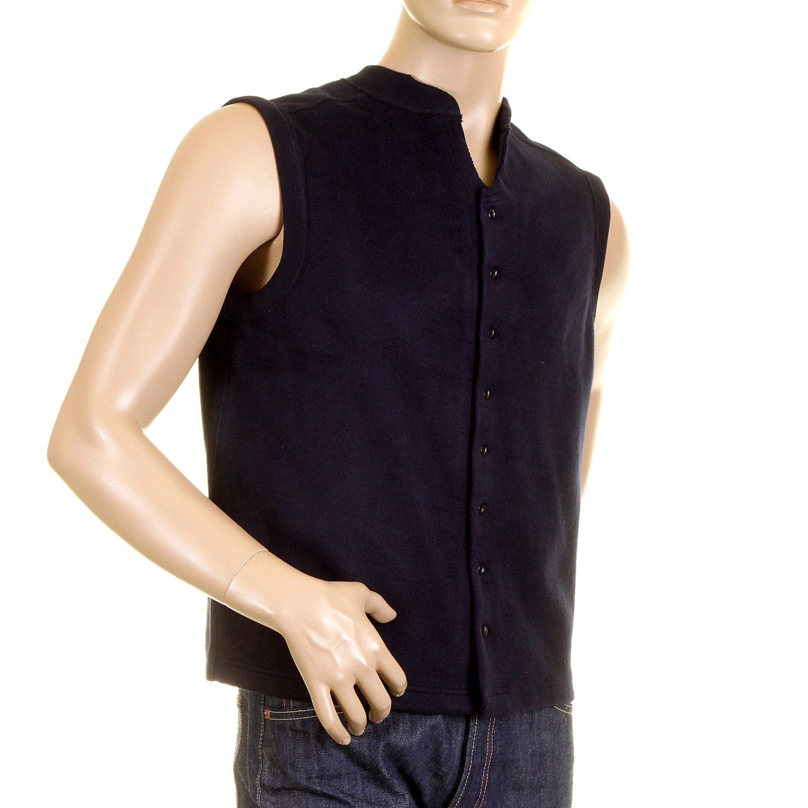 RMC MKWS NAVY BLUE BUTTON THROUGH REGULAR FIT SLEEVELESS PLUSH FLEECE MENS JACKET GILLET REDM2350
