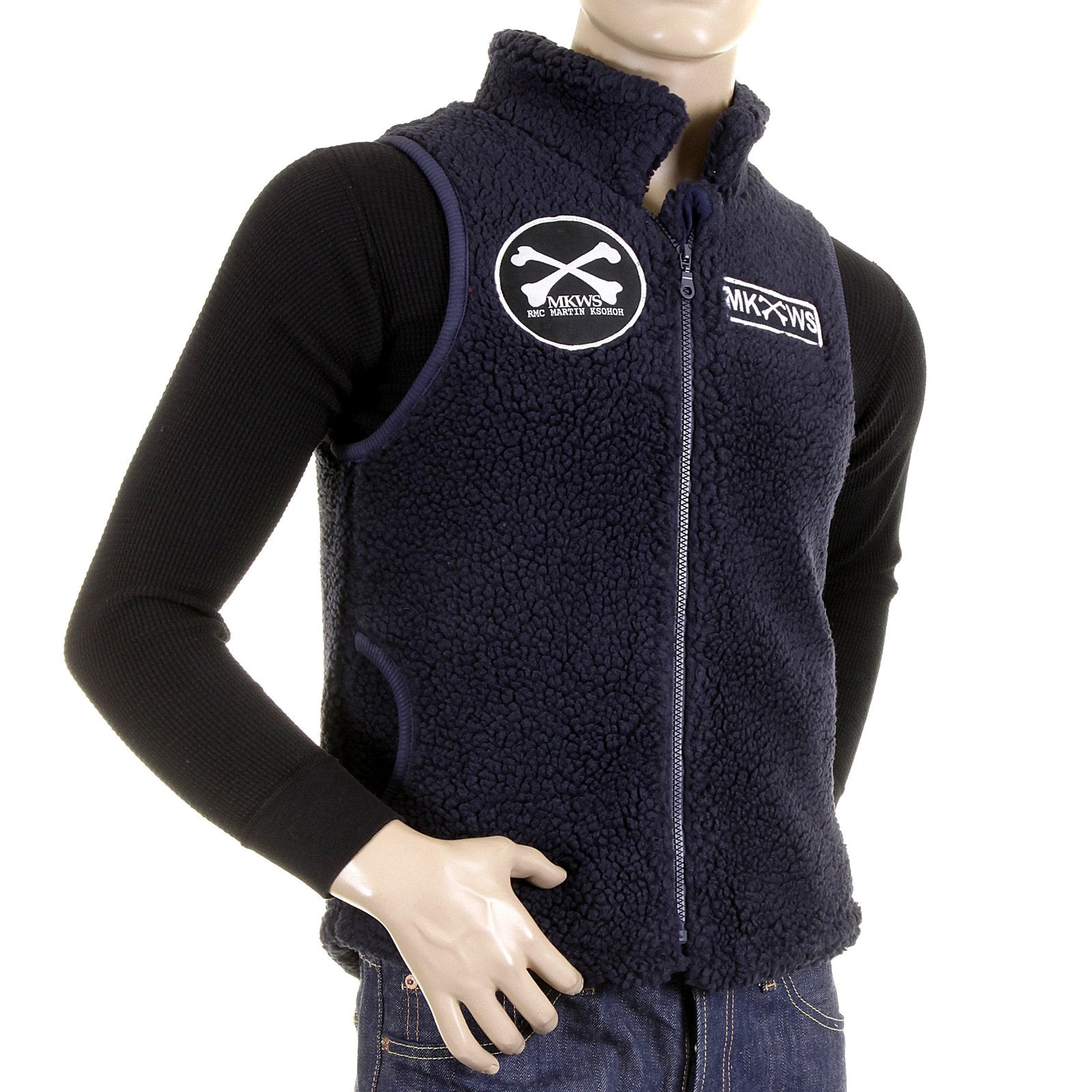 RMC MKWS NAVY BLUE PAPAMAMSON ZIP UP REGULAR FIT SLEEVELESS PLUSH FLEECE MENS VEST GILLET REDM5827