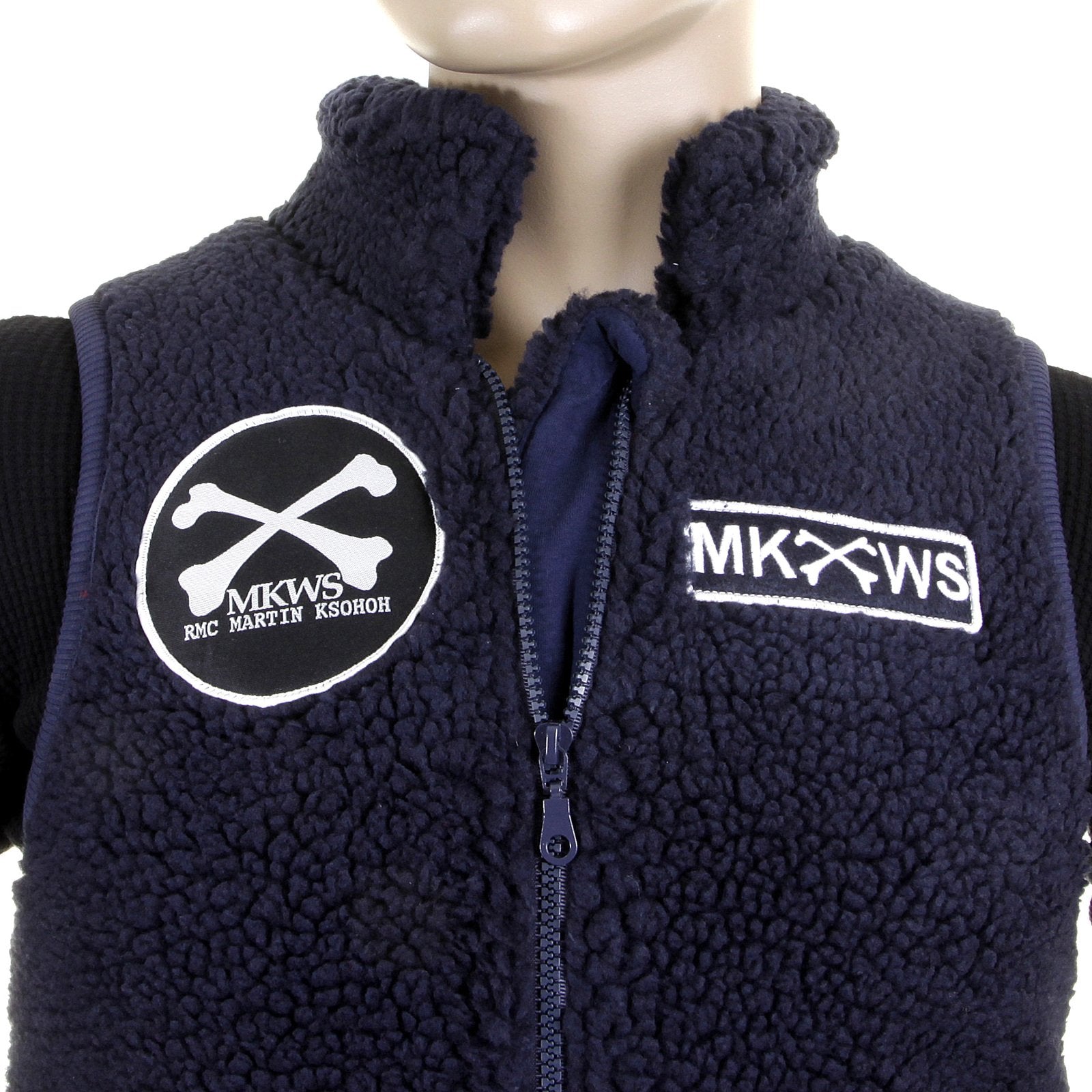 RMC MKWS NAVY BLUE PAPAMAMSON ZIP UP REGULAR FIT SLEEVELESS PLUSH FLEECE MENS VEST GILLET REDM5827