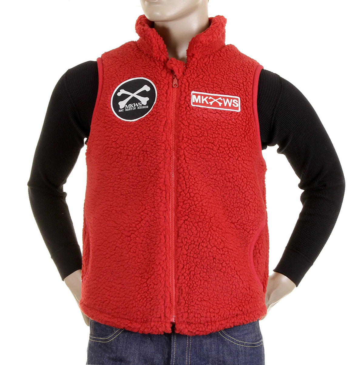 RMC MARTIN KSOHOH RED PAPAMAMSON ZIP UP REGULAR FIT SLEEVELESS PLUSH FLEECE MENS VEST GILLET REDM5828