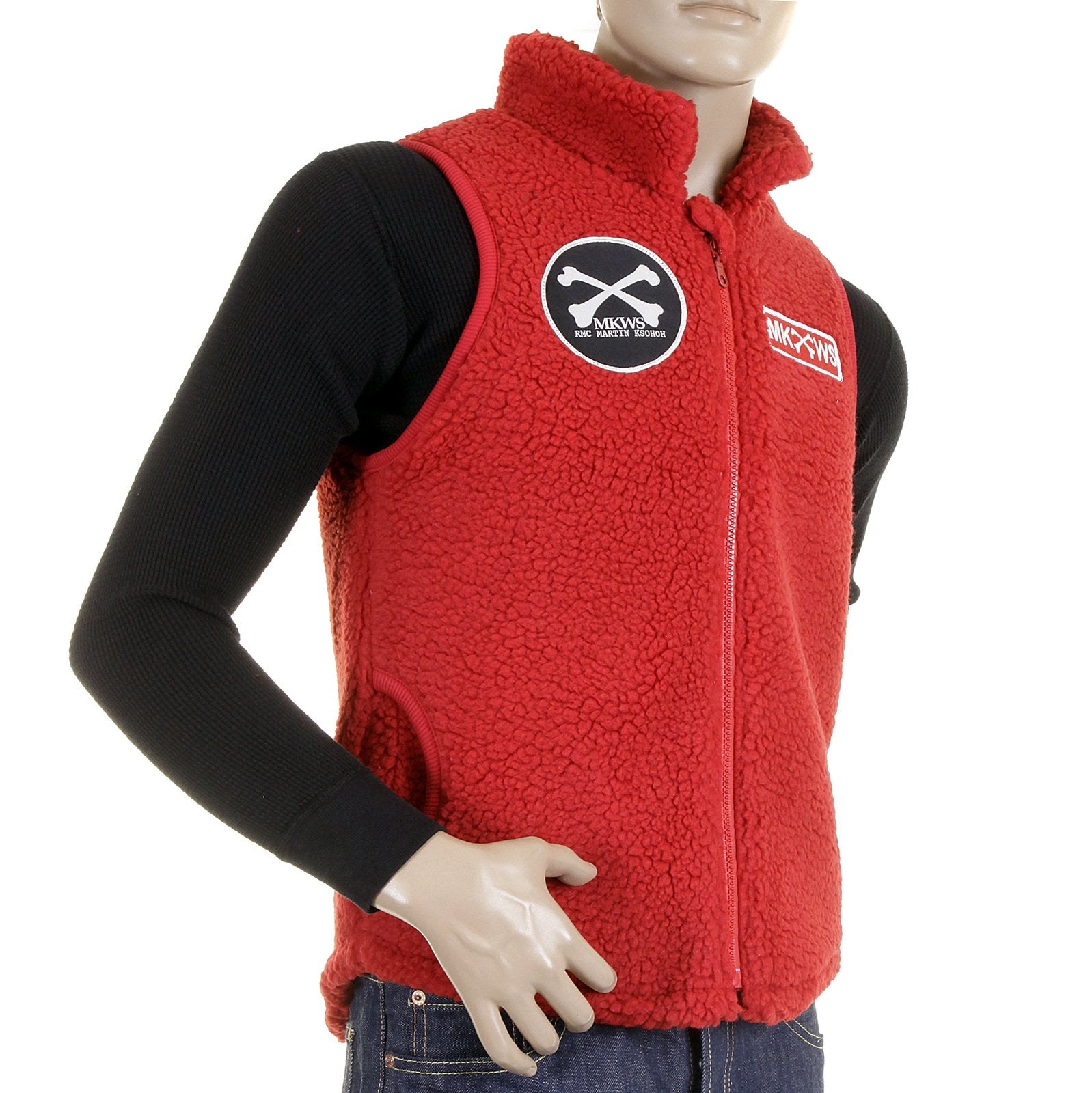 RMC MARTIN KSOHOH RED PAPAMAMSON ZIP UP REGULAR FIT SLEEVELESS PLUSH FLEECE MENS VEST GILLET REDM5828