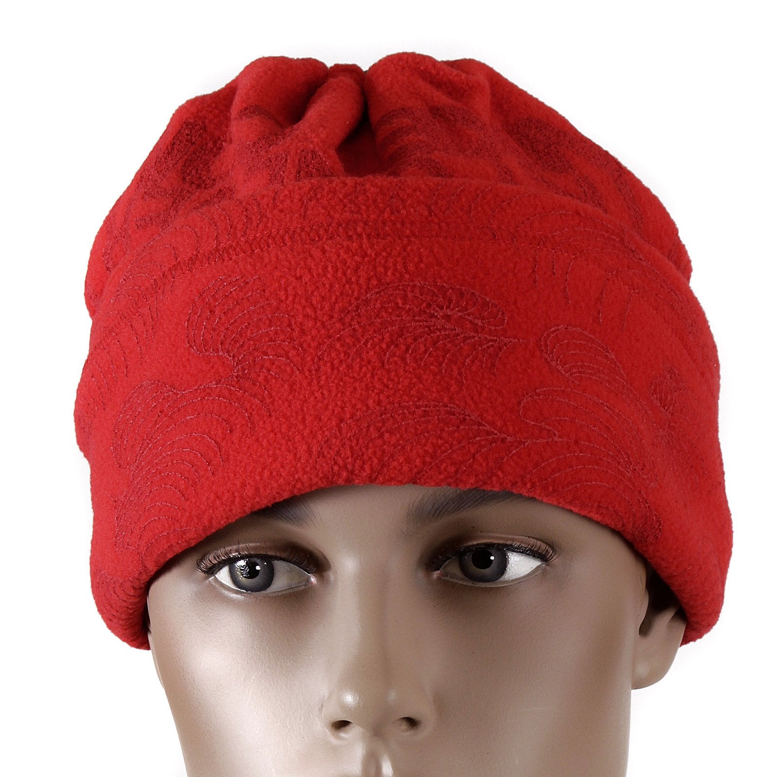 RMC MKWS MENS REVERSIBLE NECK WARMER SNOOD IN RED FLEECE WITH TSUNAMI WAVE DESIGN REDM5490A