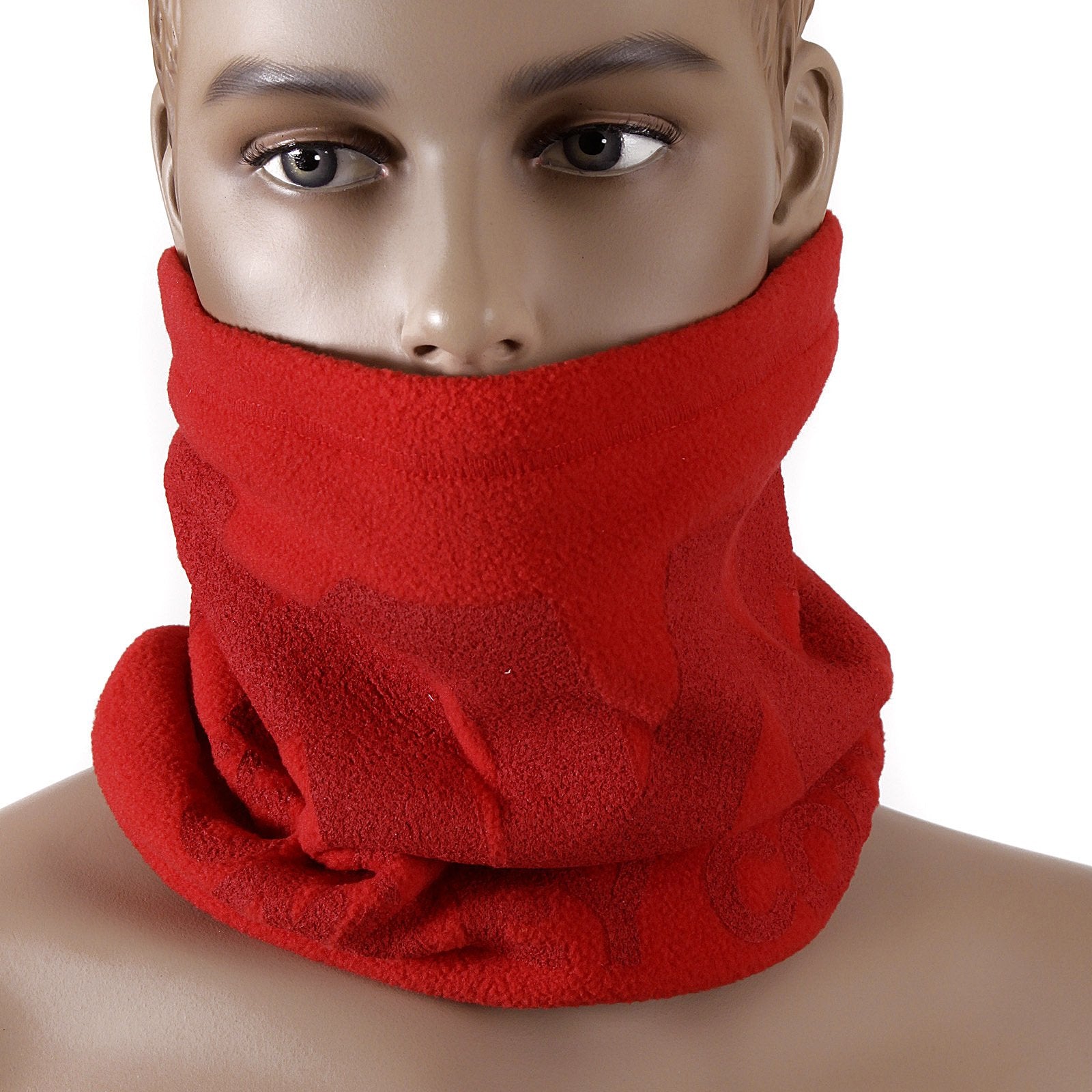 RMC MKWS MENS REVERSIBLE NECK WARMER SNOOD IN RED FLEECE WITH TSUNAMI WAVE DESIGN REDM5490A