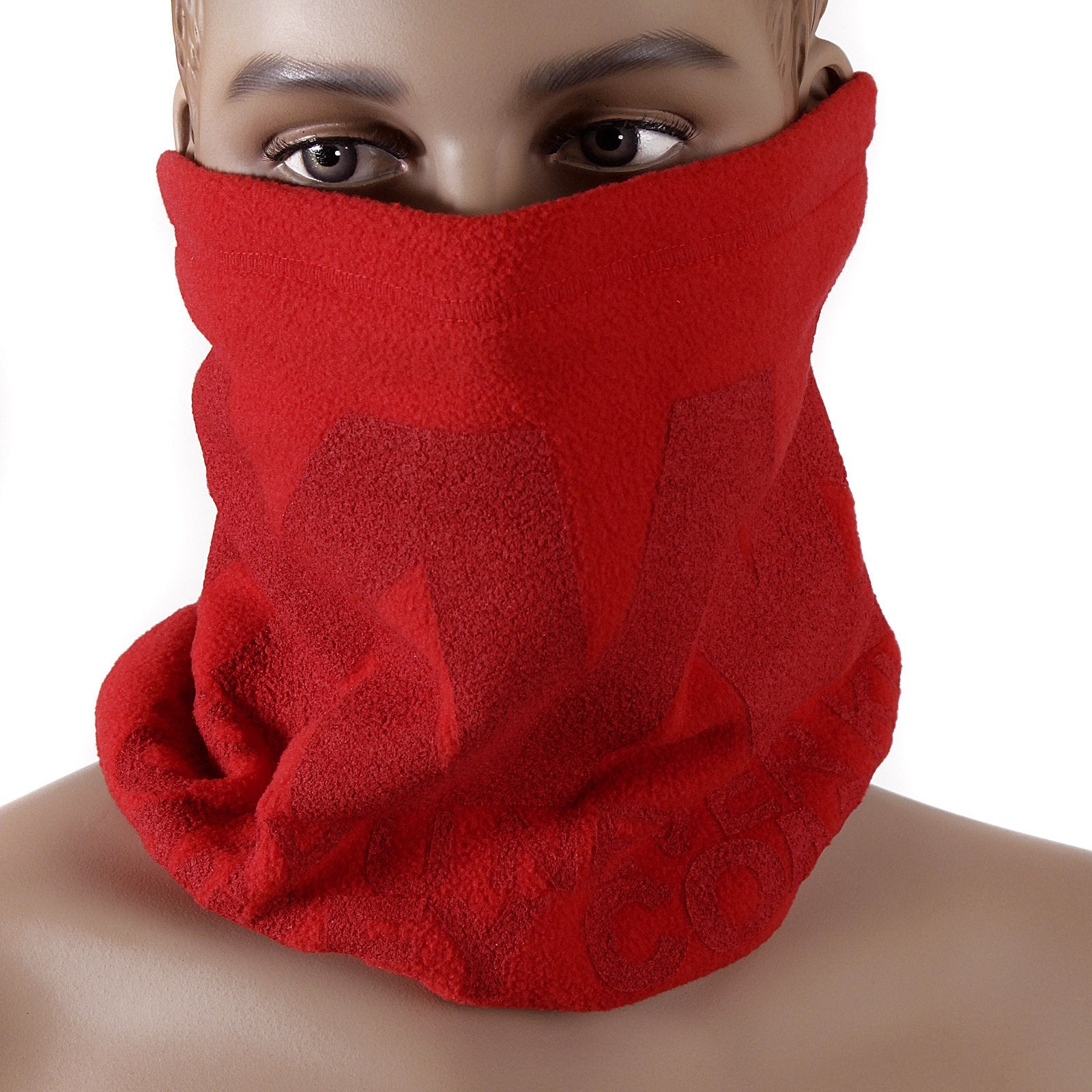 RMC MKWS MENS REVERSIBLE NECK WARMER SNOOD IN RED FLEECE WITH TSUNAMI WAVE DESIGN REDM5490A