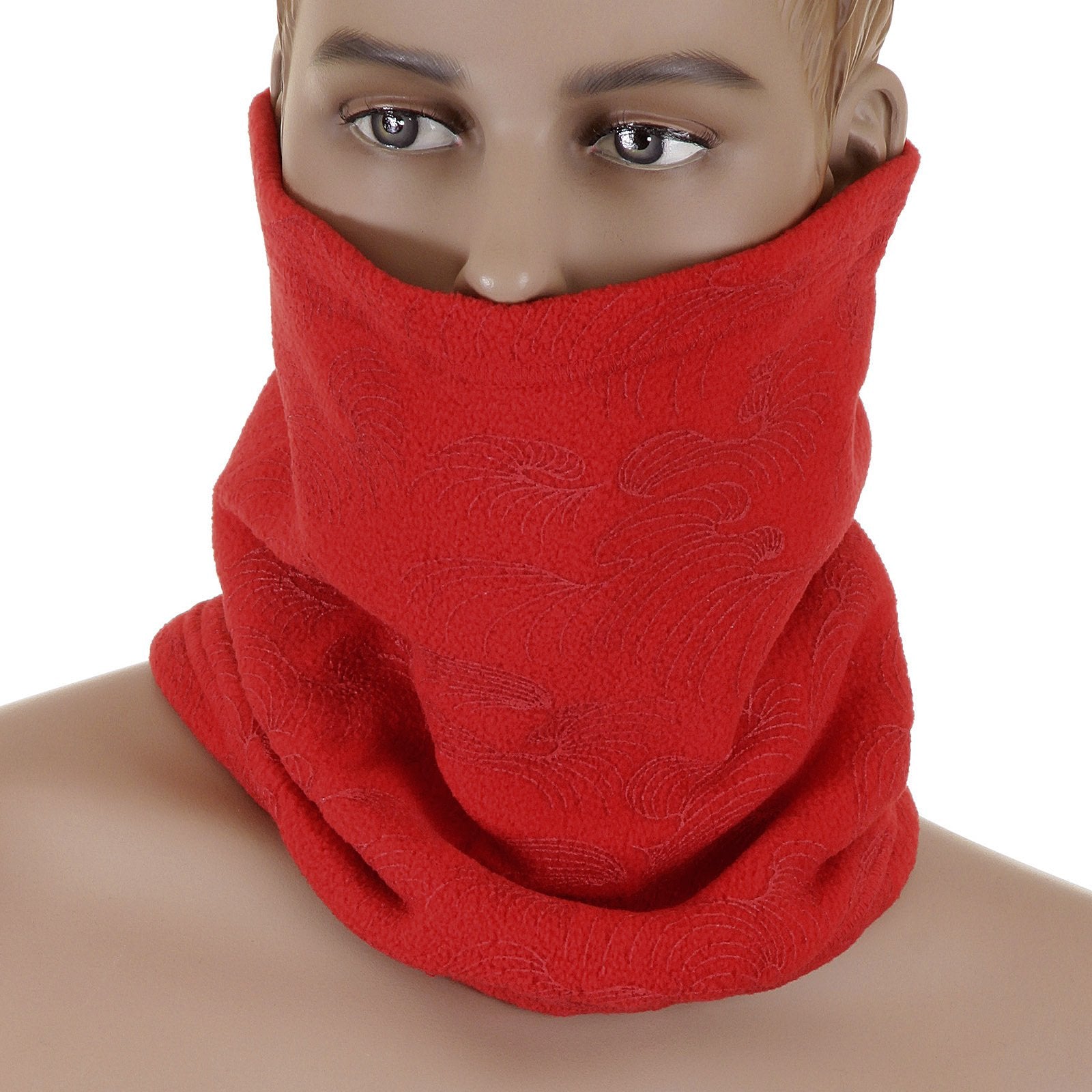 RMC MKWS MENS REVERSIBLE NECK WARMER SNOOD IN RED FLEECE WITH TSUNAMI WAVE DESIGN REDM5490A