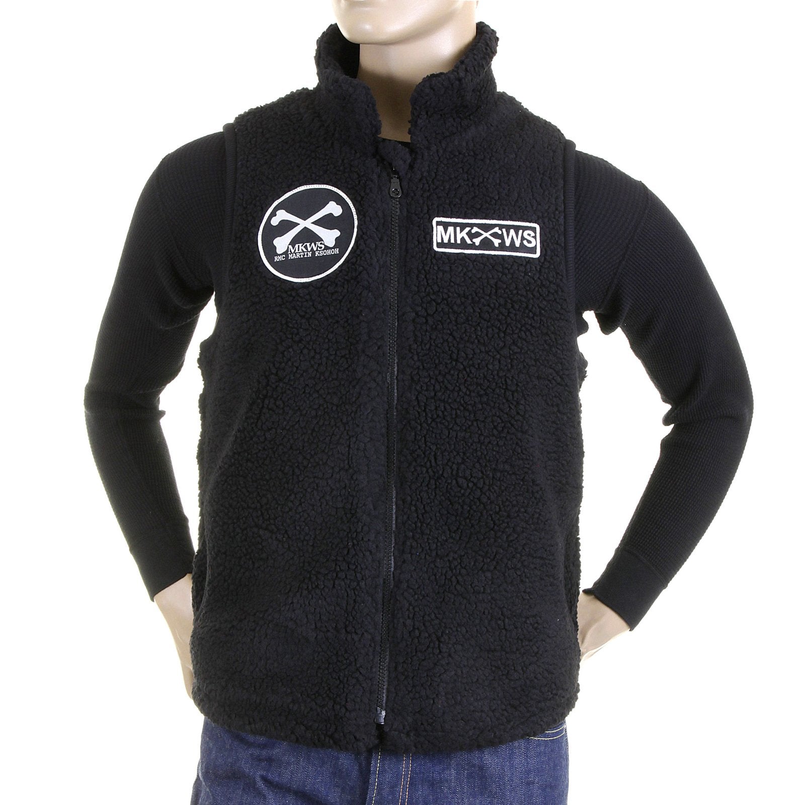 RMC MARTIN KSOHOH BLACK PAPAMAMSON ZIP UP REGULAR FIT SLEEVELESS PLUSH FLEECE MENS VEST GILLET REDM5829