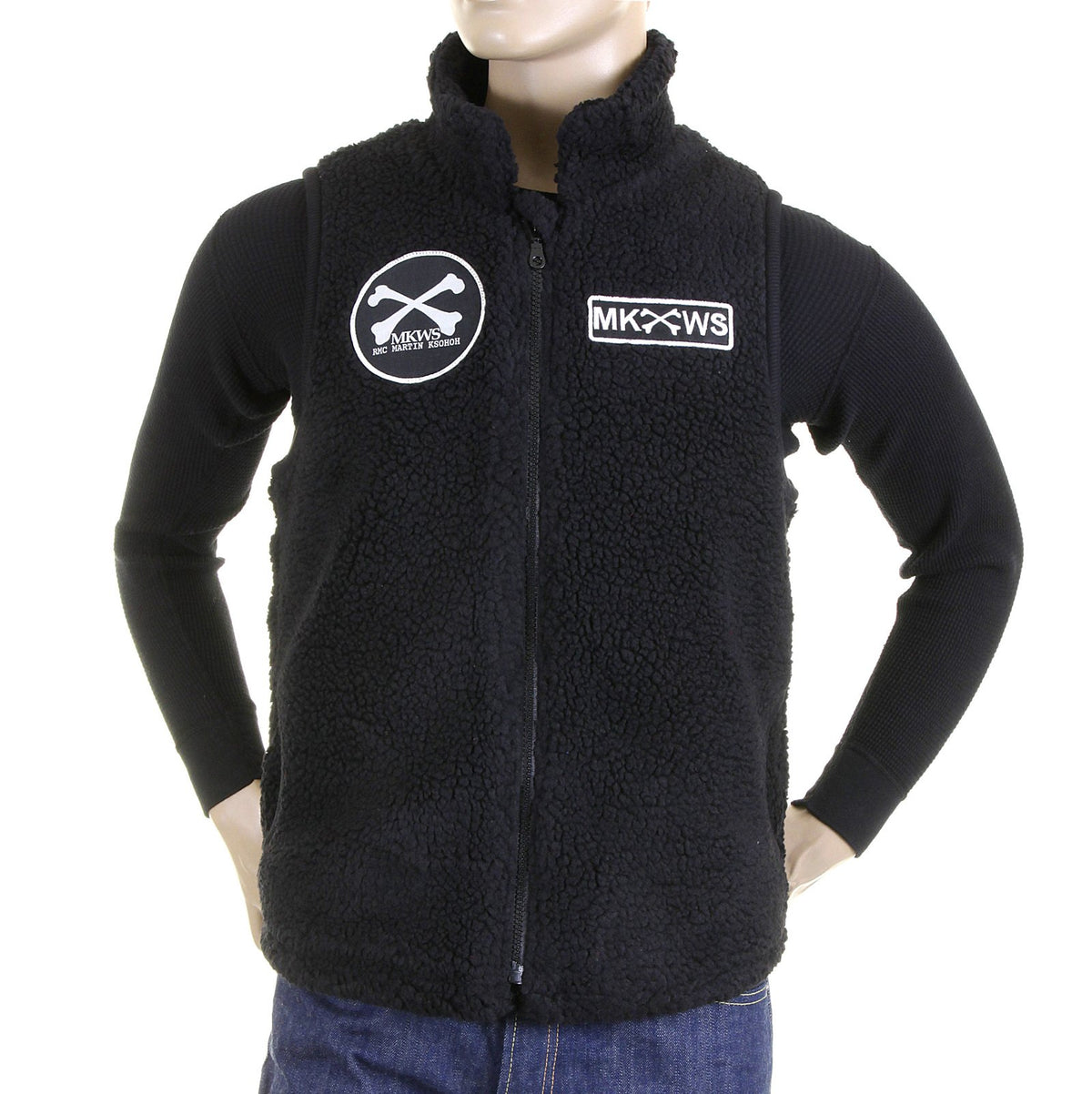RMC MARTIN KSOHOH BLACK PAPAMAMSON ZIP UP REGULAR FIT SLEEVELESS PLUSH FLEECE MENS VEST GILLET REDM5829