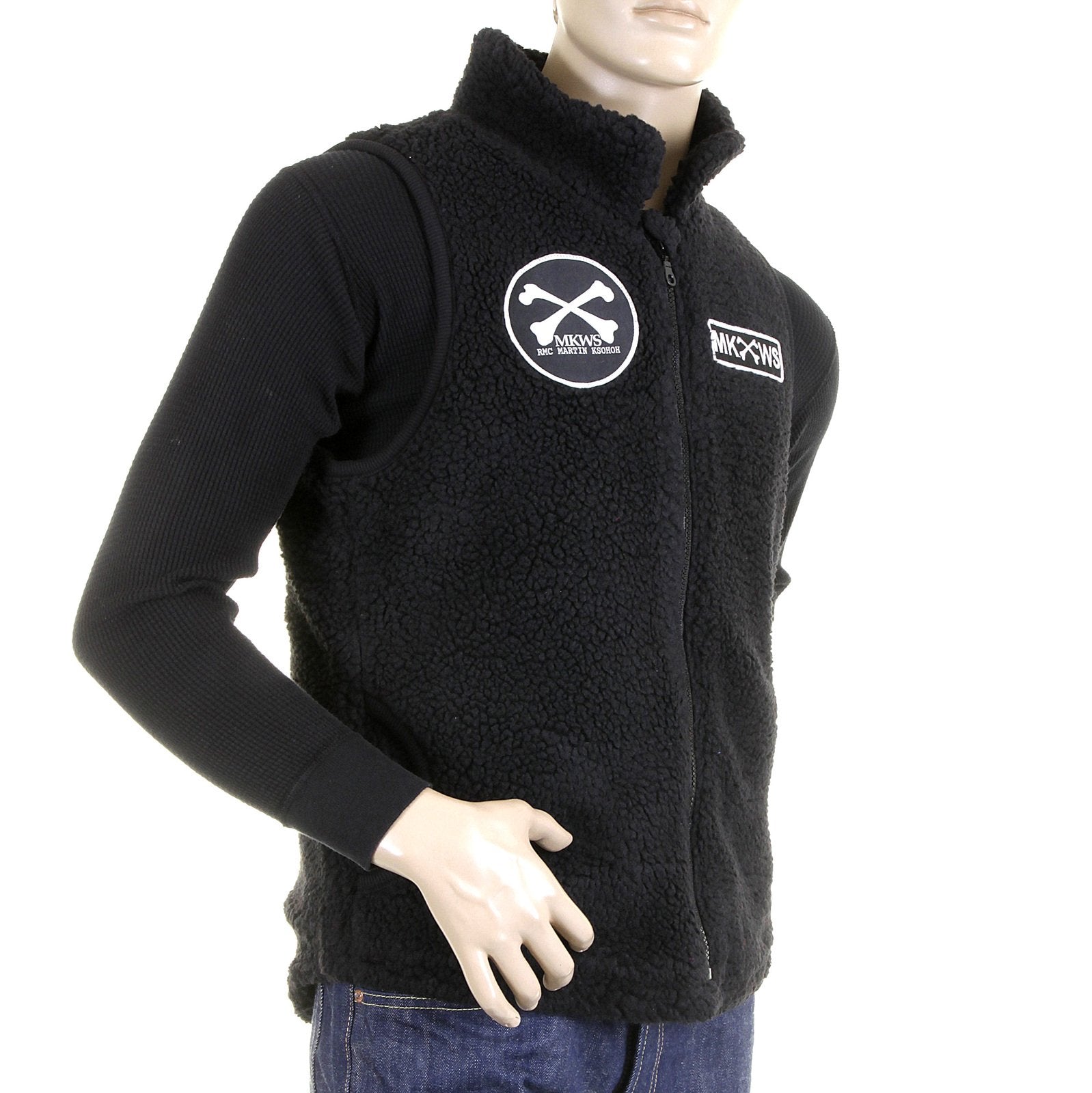 RMC MARTIN KSOHOH BLACK PAPAMAMSON ZIP UP REGULAR FIT SLEEVELESS PLUSH FLEECE MENS VEST GILLET REDM5829