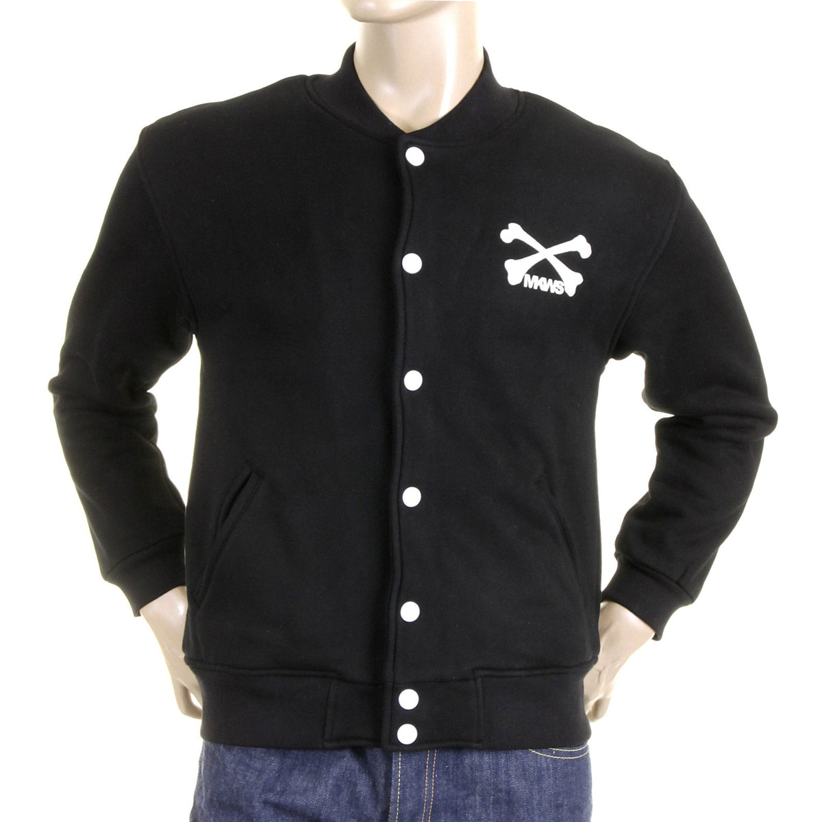 RMC MKWS REGULAR FIT MENS BLACK COTTON BASEBALL JACKET WITH PRESS STUD CLOSURE REDM5835