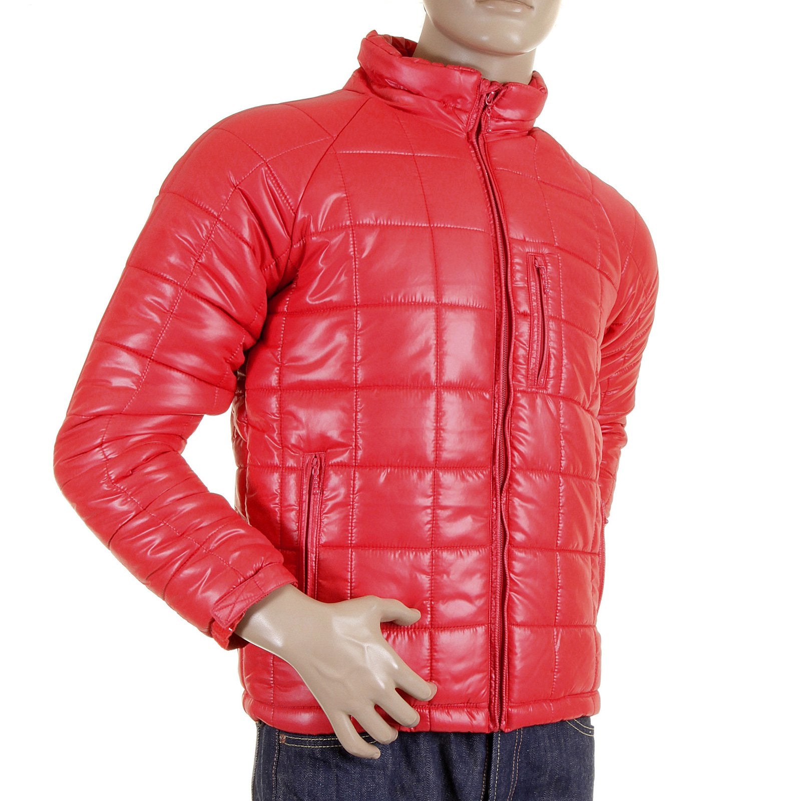 RMC MARTIN KSOHOH NYLON ZIP UP DOWN FILLED RQJ1088 REGULAR FIT MENS QUILTED JACKET IN RED REDM5838