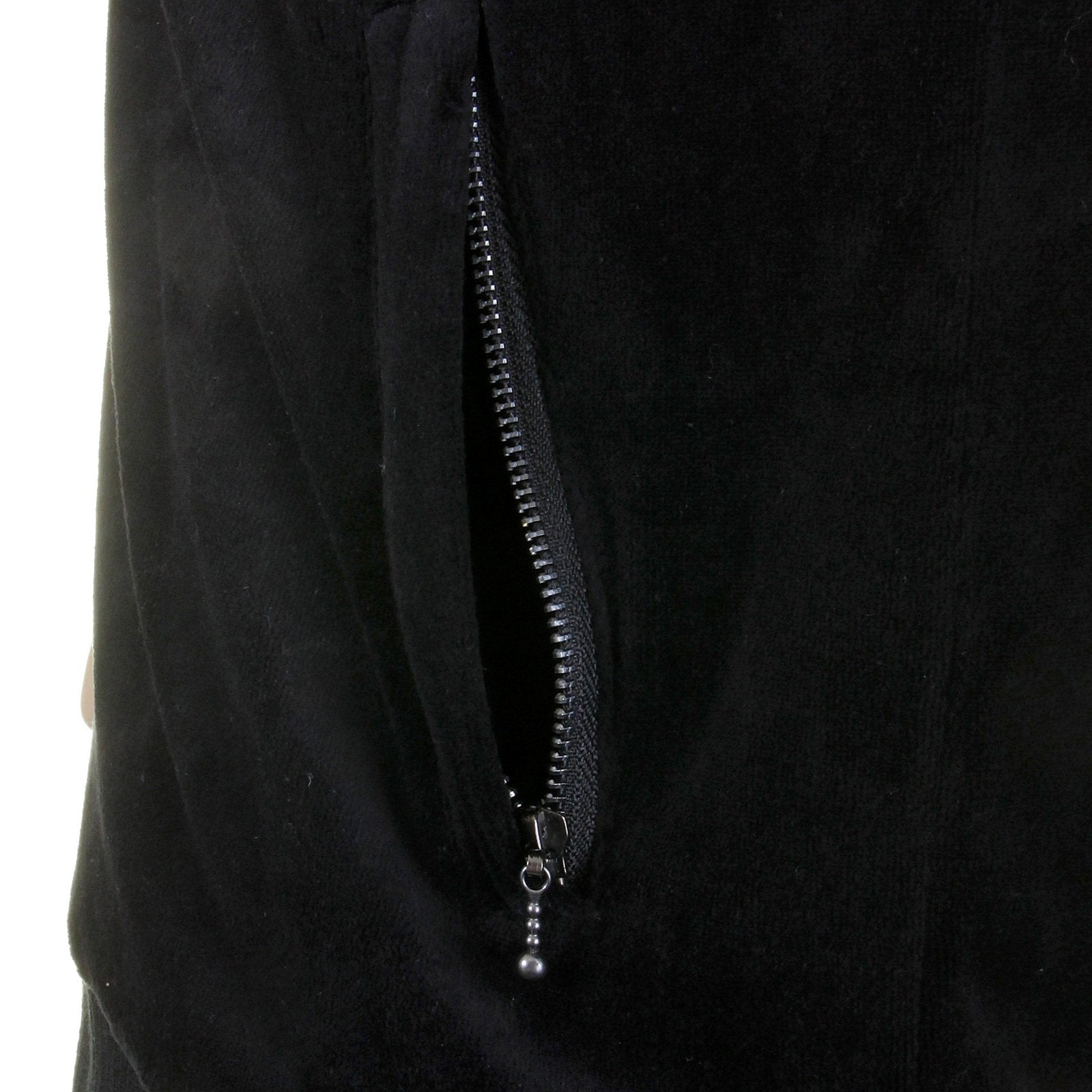 RMC JEANS REGULAR FIT HOODED FUJIN AND RAIJIN EMBROIDERED BLACK VELVET JACKET FOR MEN WITH ZIP CLOSURE REDM2356