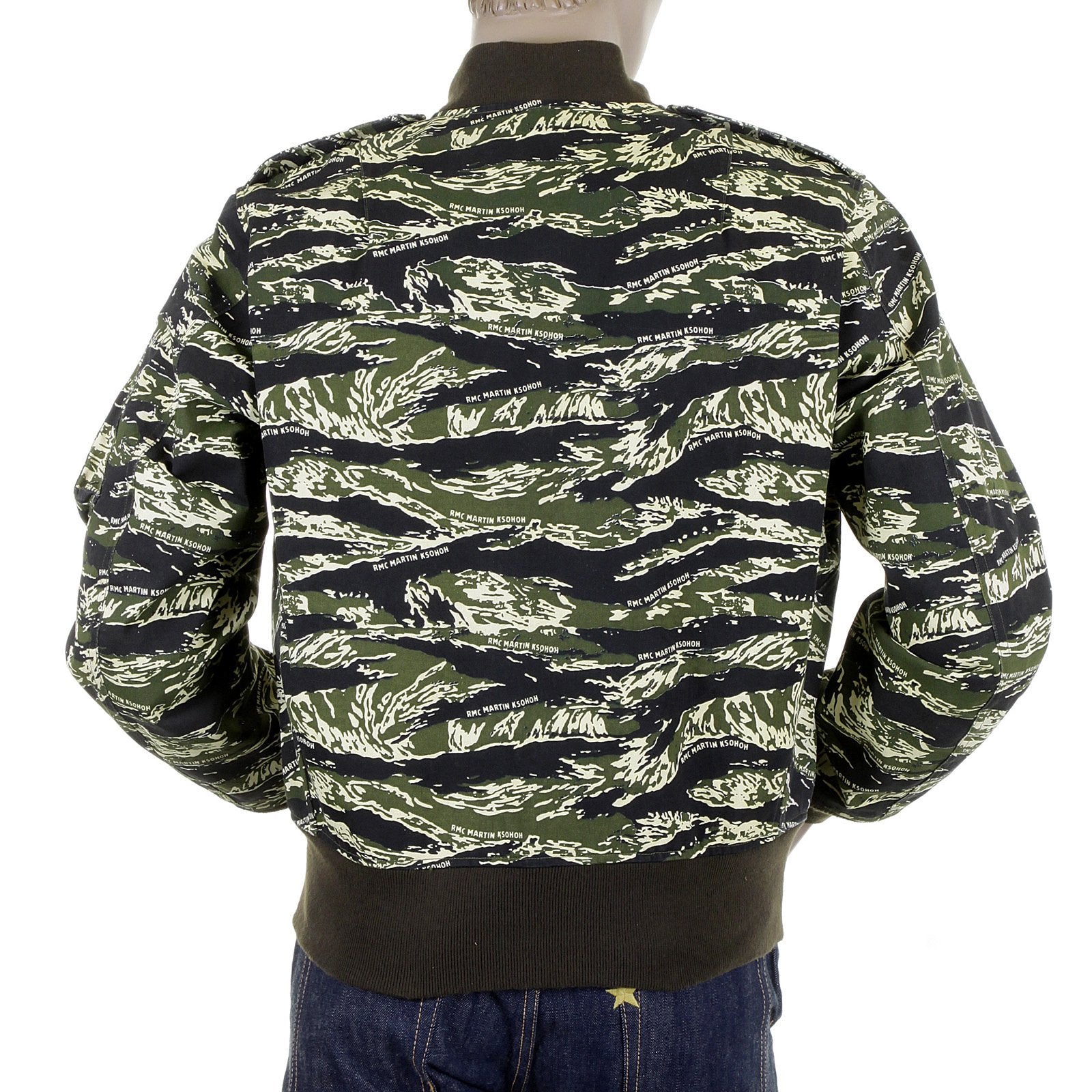 RMC JEANS REGULAR FIT GREEN CAMO RQZ1095 BOMBER JACKET FOR MEN WITH ZIP FRONT CLOSURE REDM2346A