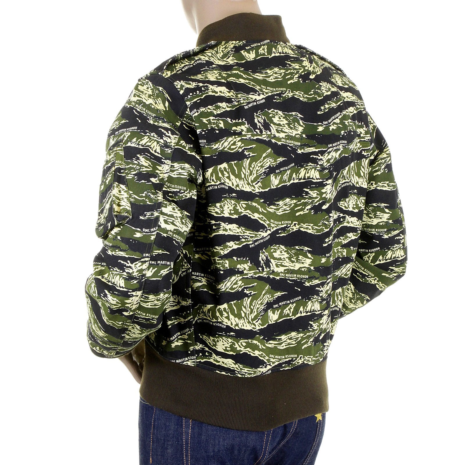 RMC JEANS REGULAR FIT GREEN CAMO RQZ1095 BOMBER JACKET FOR MEN WITH ZIP FRONT CLOSURE REDM2346A