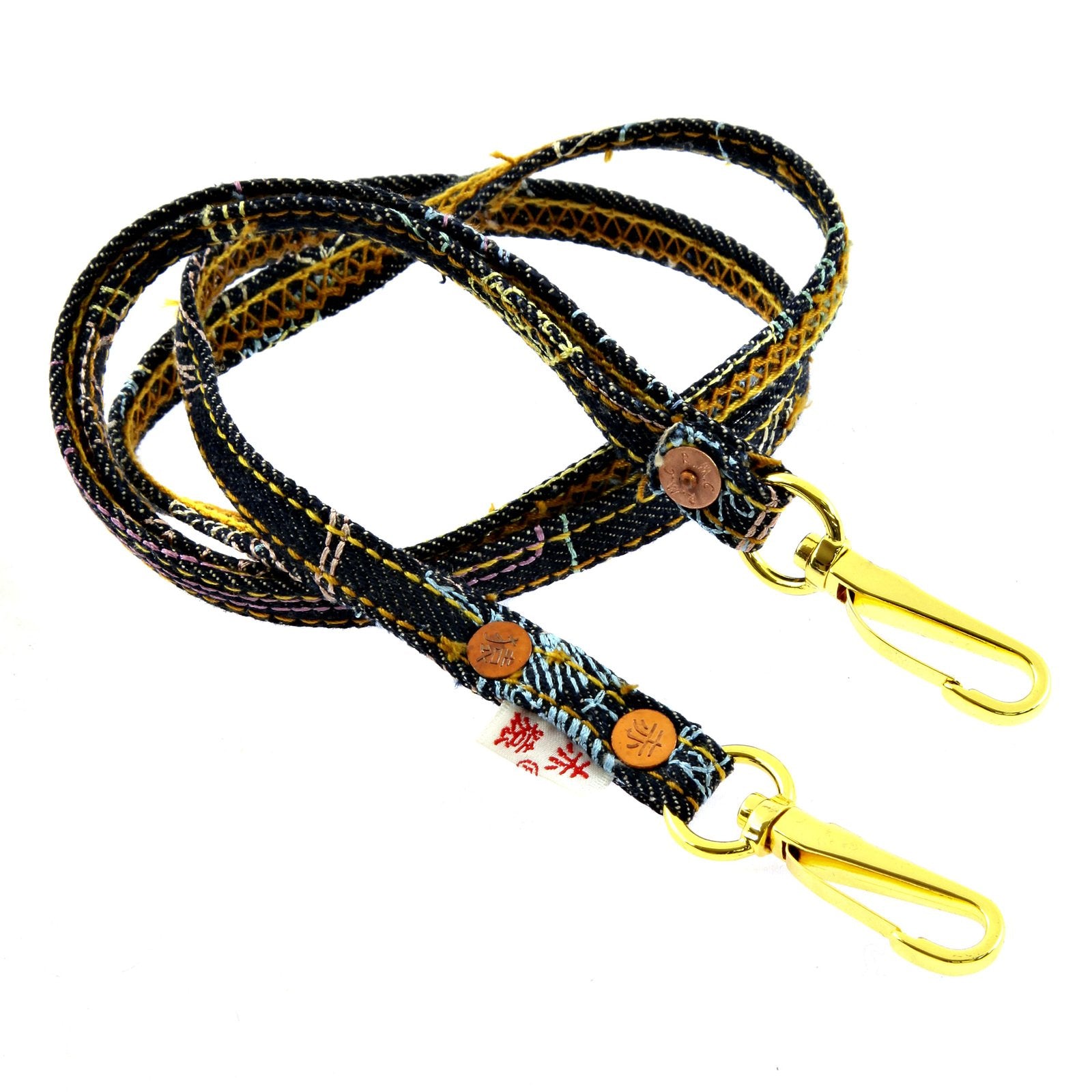 RMC JEANS TOYO LANYARD RQA11005 EMBROIDERED DENIM STRAP KEY CHAIN PRESENTED IN HAND CRAFTED WOODEN BOX REDM0484
