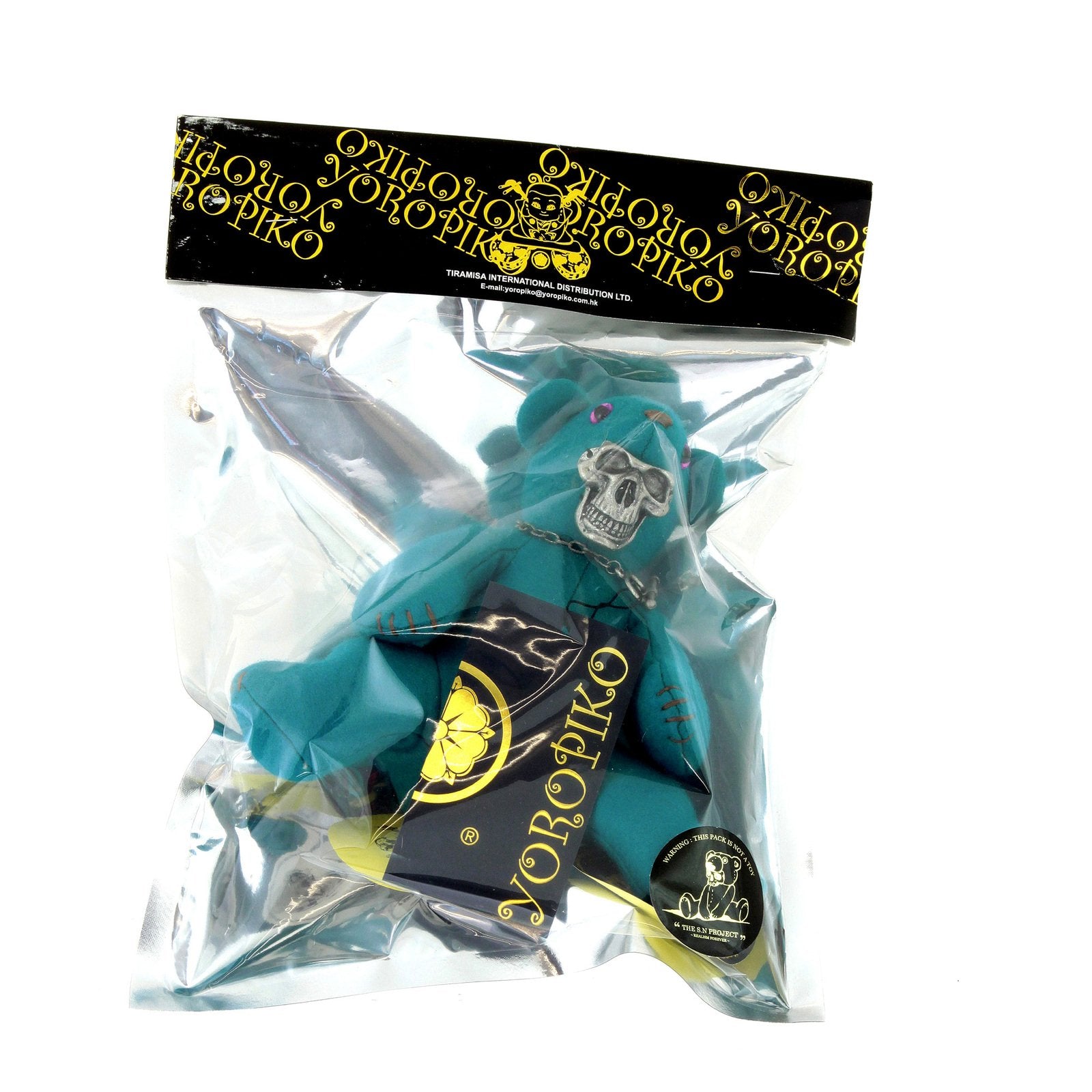 YOROPIKO X UNLIMITEDSIFR LIMITED EDITION TEAL BLUE TEDDY WITH METAL SKULL MASK FOR TOY COLLECTORS REDM0471