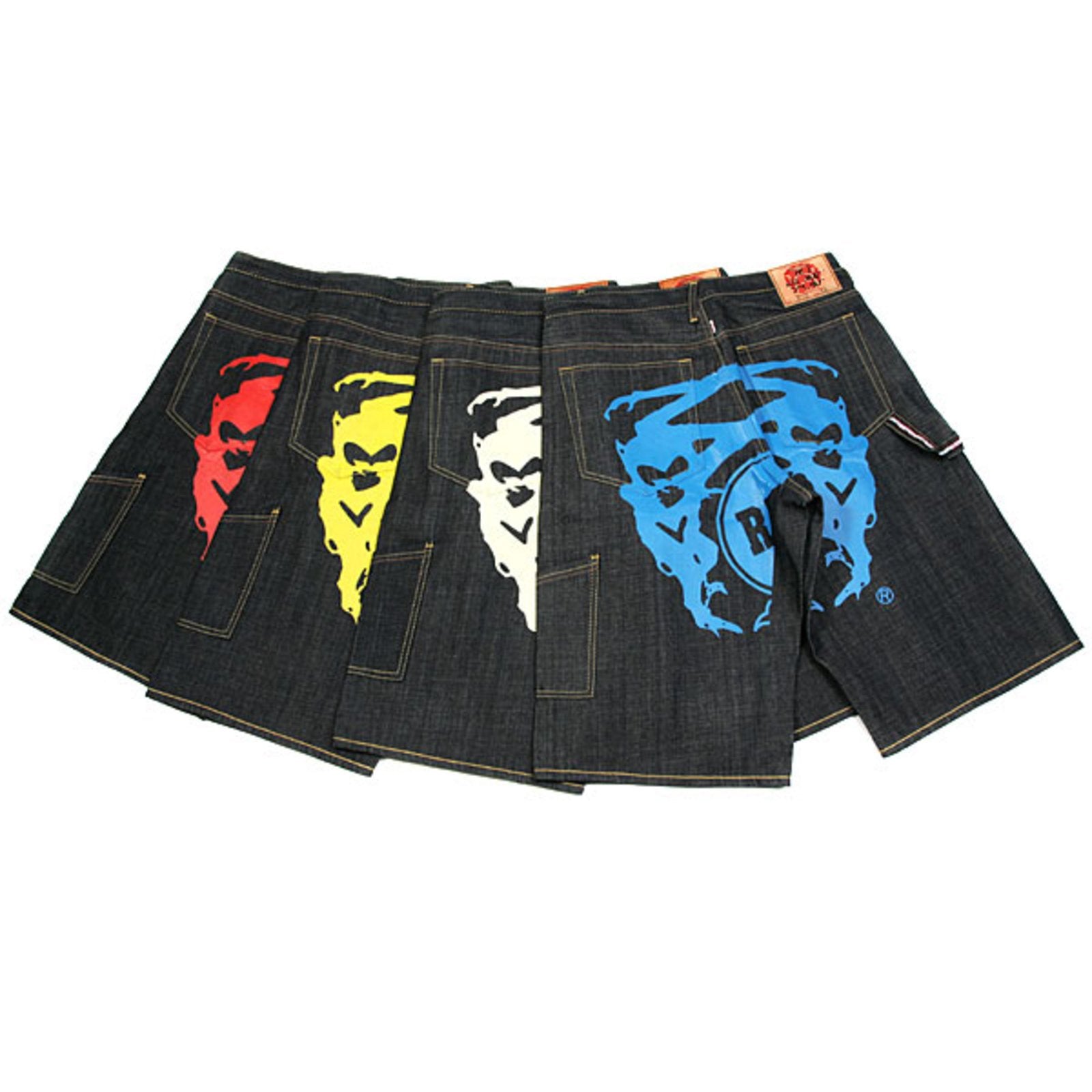 RMC JEANS LOGOA 100% COTTON MENS CARGO DENIM SHORTS WITH SUPER EXCLUSIVE YELLOW PAINTED LOGO REDM3735