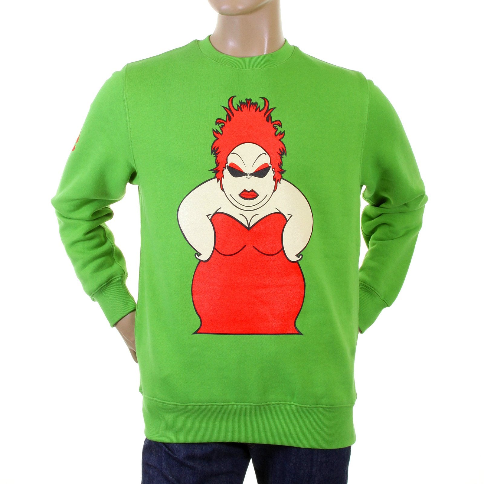 RMC MARTIN KSOHOH MENS LARGE FITTING LIME GREEN RWH141264 CREW NECK RED MY GIRL PRINTED SWEATSHIRT REDM0956