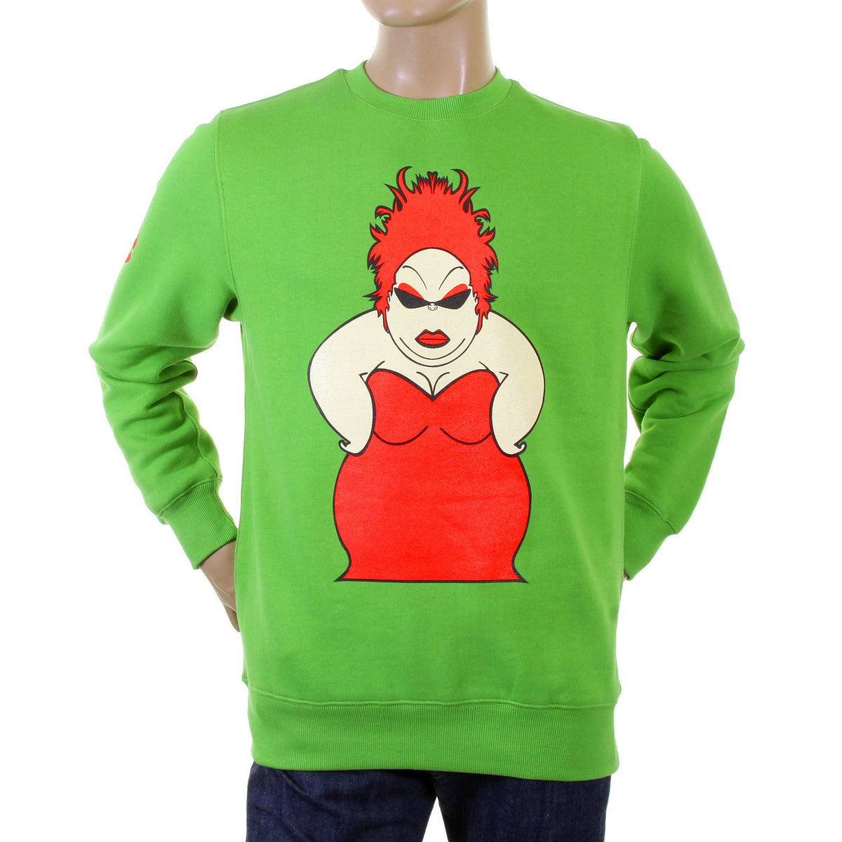 RMC MARTIN KSOHOH MENS LARGE FITTING LIME GREEN RWH141264 CREW NECK RED MY GIRL PRINTED SWEATSHIRT REDM0956