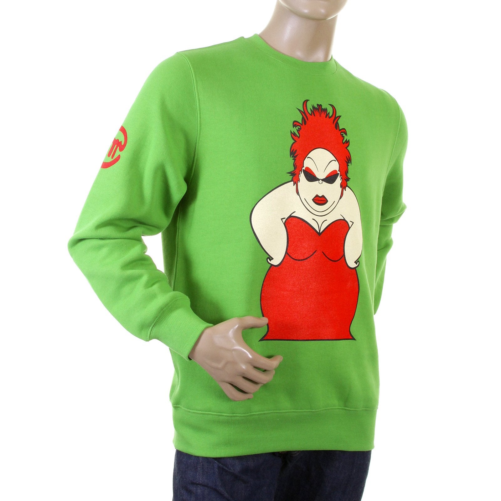 RMC MARTIN KSOHOH MENS LARGE FITTING LIME GREEN RWH141264 CREW NECK RED MY GIRL PRINTED SWEATSHIRT REDM0956