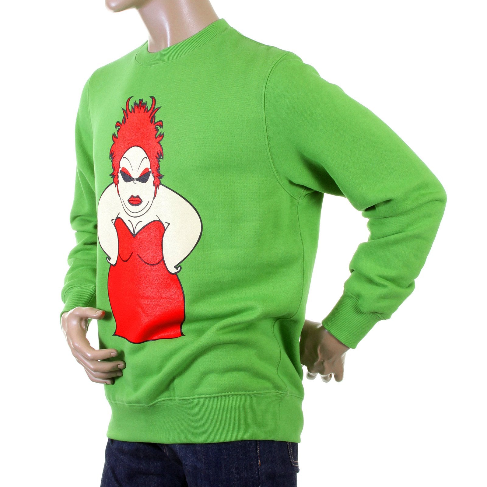 RMC MARTIN KSOHOH MENS LARGE FITTING LIME GREEN RWH141264 CREW NECK RED MY GIRL PRINTED SWEATSHIRT REDM0956