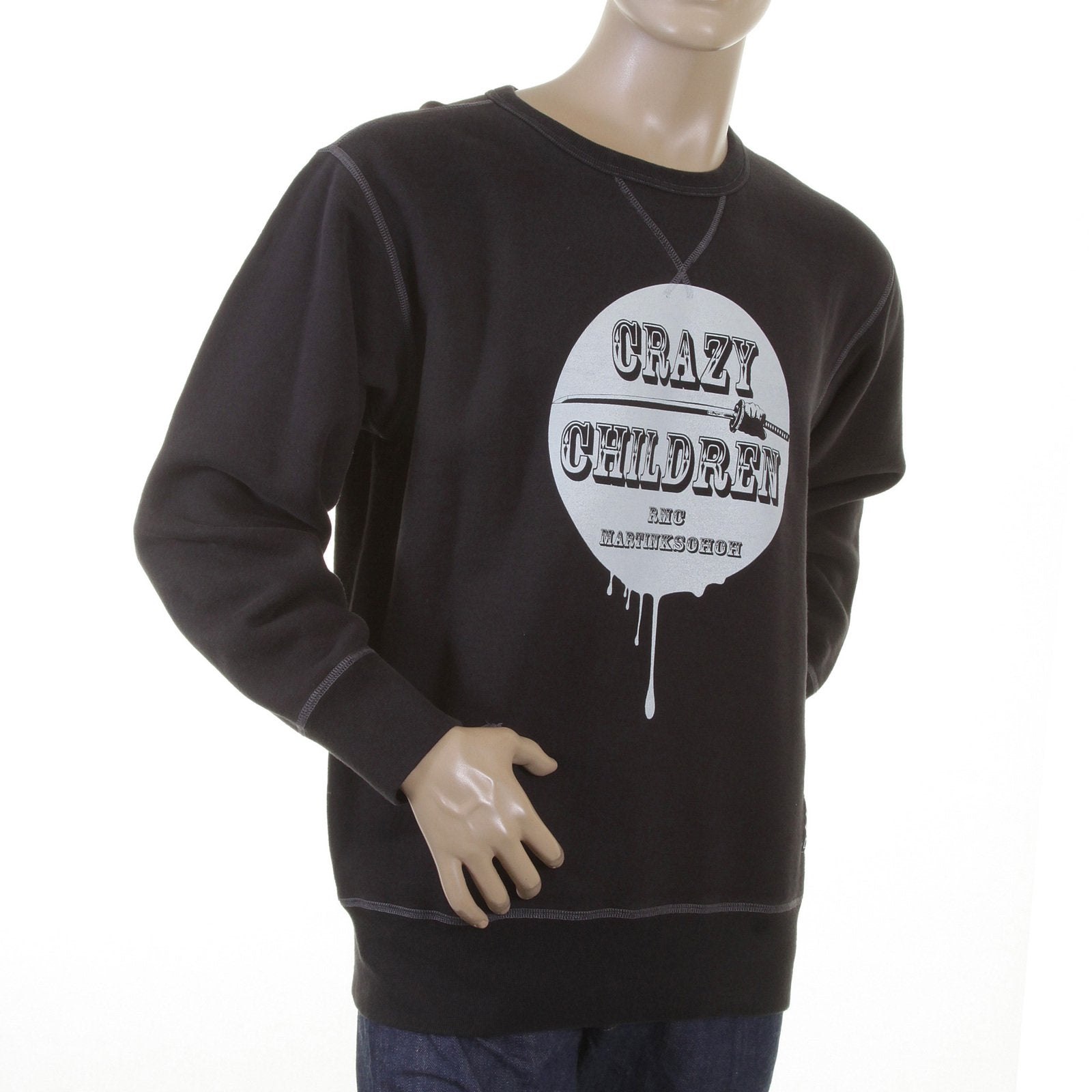 RMC MARTIN KSOHOH MENS LARGE FITTING BLACK RWH141264 CREW NECK RED CRAZY CHILDREN PRINTED SWEATSHIRT REDM0929