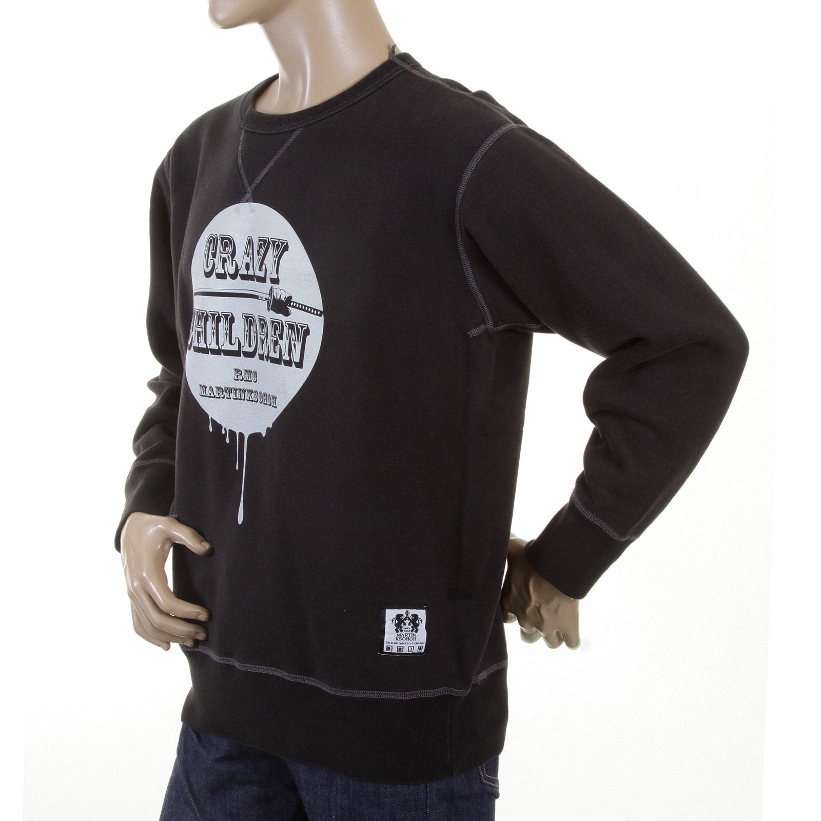 RMC MARTIN KSOHOH MENS LARGE FITTING BLACK RWH141264 CREW NECK RED CRAZY CHILDREN PRINTED SWEATSHIRT REDM0929