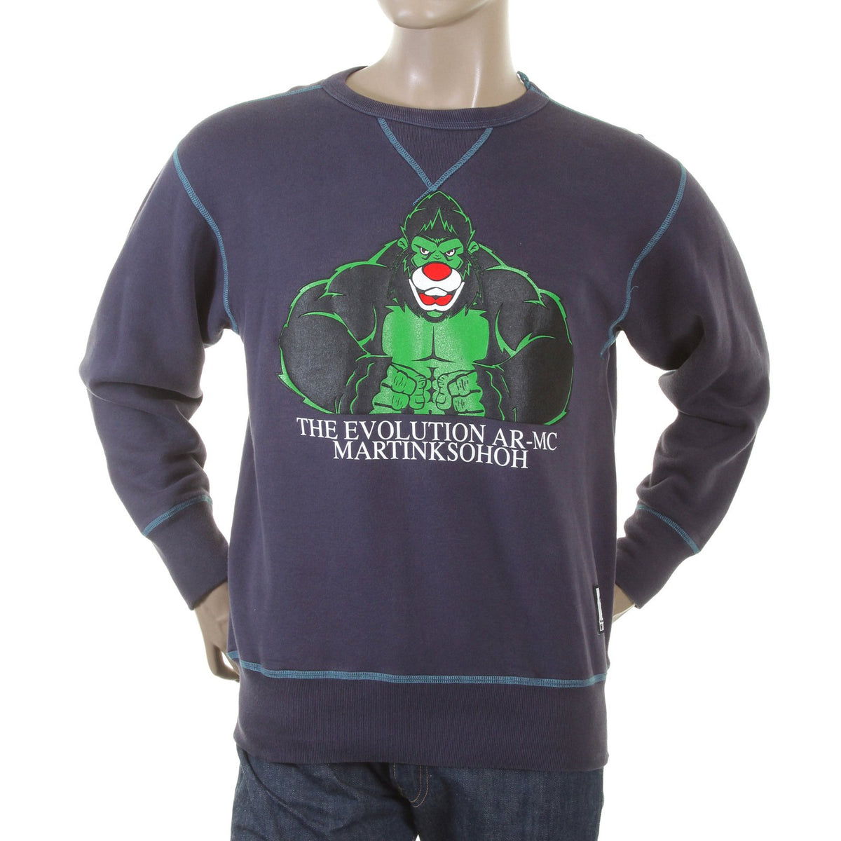RMC MARTIN KSOHOH LARGE FITTING NAVY RWH141262 CREW NECK KING KONG RMC EVOLUTION PRINTED SWEATSHIRT REDM0919