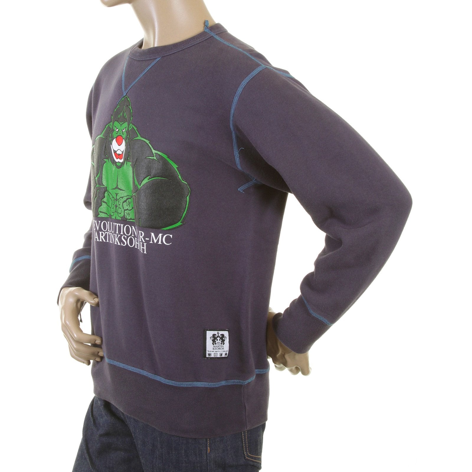 RMC MARTIN KSOHOH LARGE FITTING NAVY RWH141262 CREW NECK KING KONG RMC EVOLUTION PRINTED SWEATSHIRT REDM0919