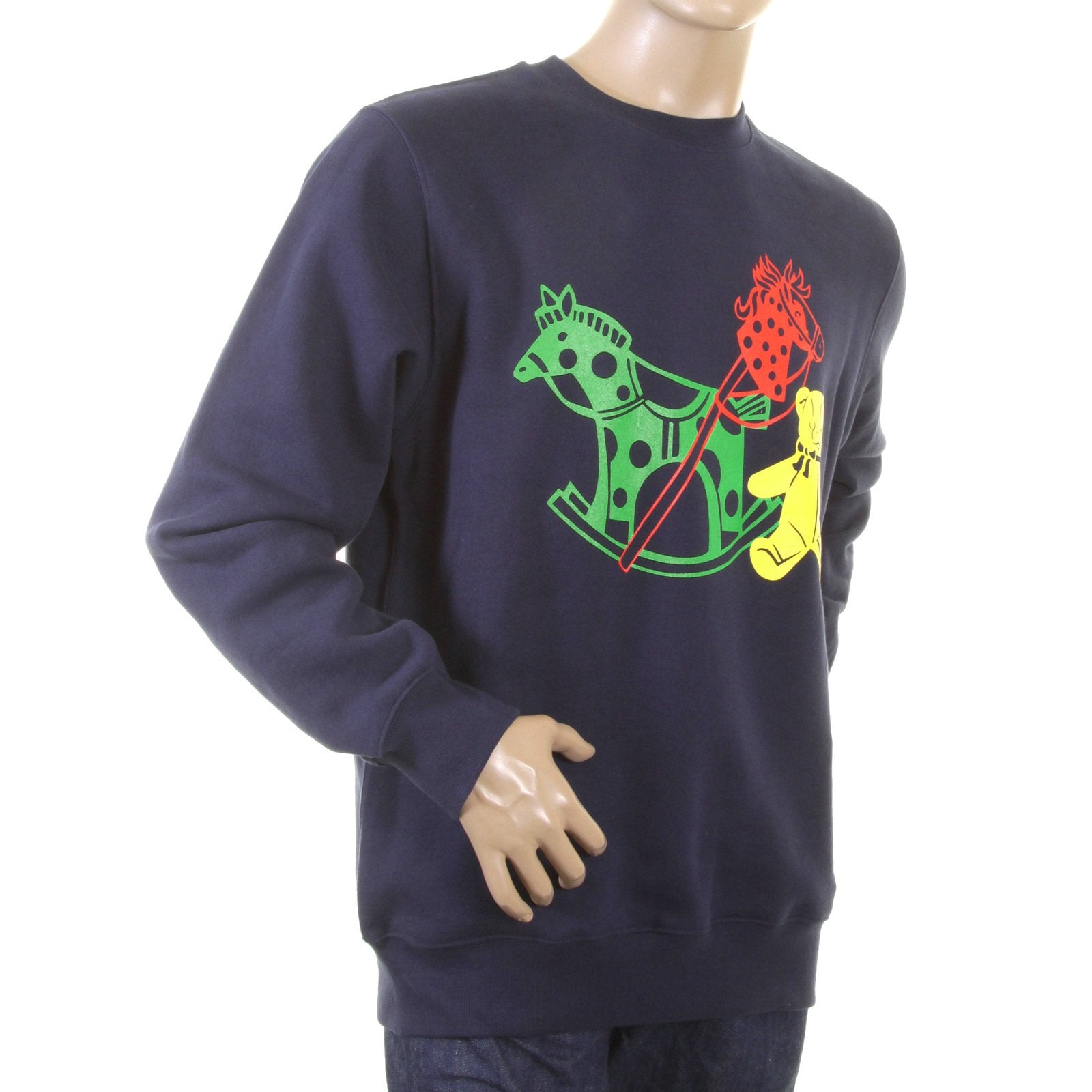 RMC MARTIN KSOHOH LARGE FITTING NAVY BLUE RWC141264 CREW NECK TOY FRIEND PRINTED SWEATSHIRT REDM0646