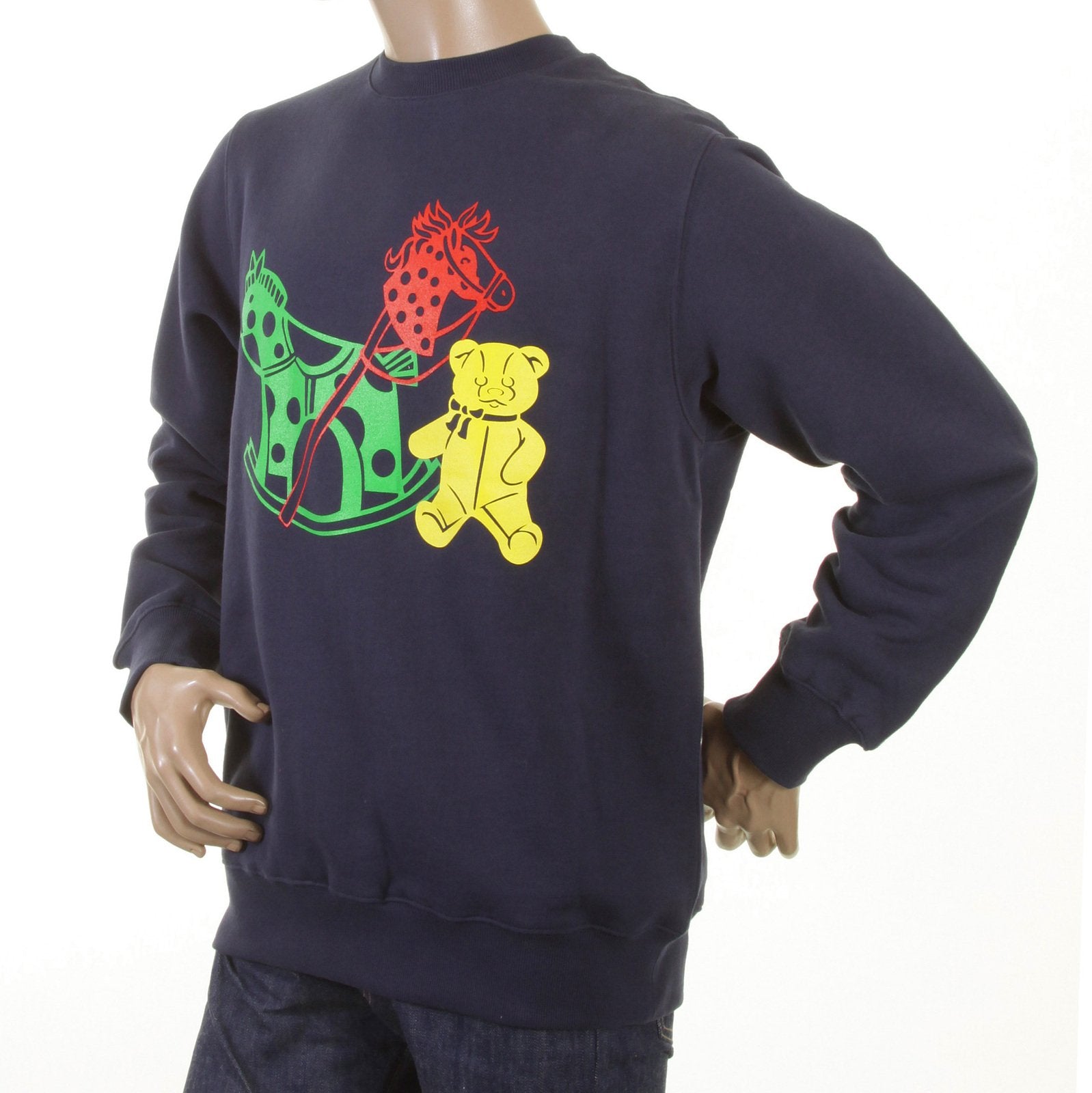 RMC MARTIN KSOHOH LARGE FITTING NAVY BLUE RWC141264 CREW NECK TOY FRIEND PRINTED SWEATSHIRT REDM0646