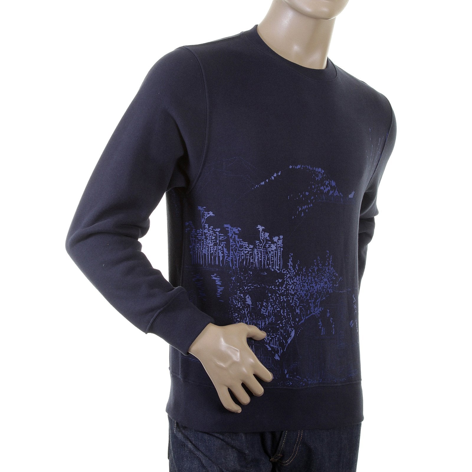 RMC MARTIN KSOHOH LARGE FITTING NAVY BLUE RWC141161 CREW NECK TOYO STORY MOUNTAIN PRINTED SWEATSHIRT REDM0945