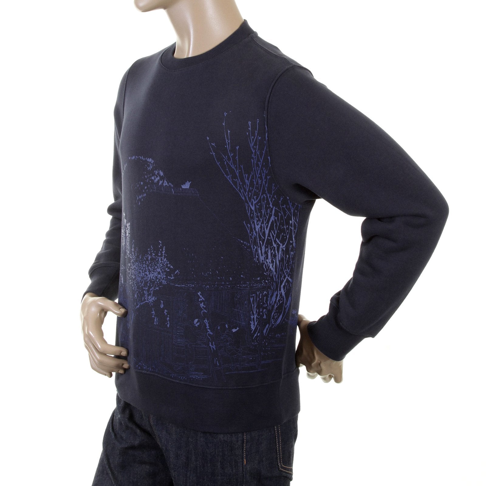 RMC MARTIN KSOHOH LARGE FITTING NAVY BLUE RWC141161 CREW NECK TOYO STORY MOUNTAIN PRINTED SWEATSHIRT REDM0945